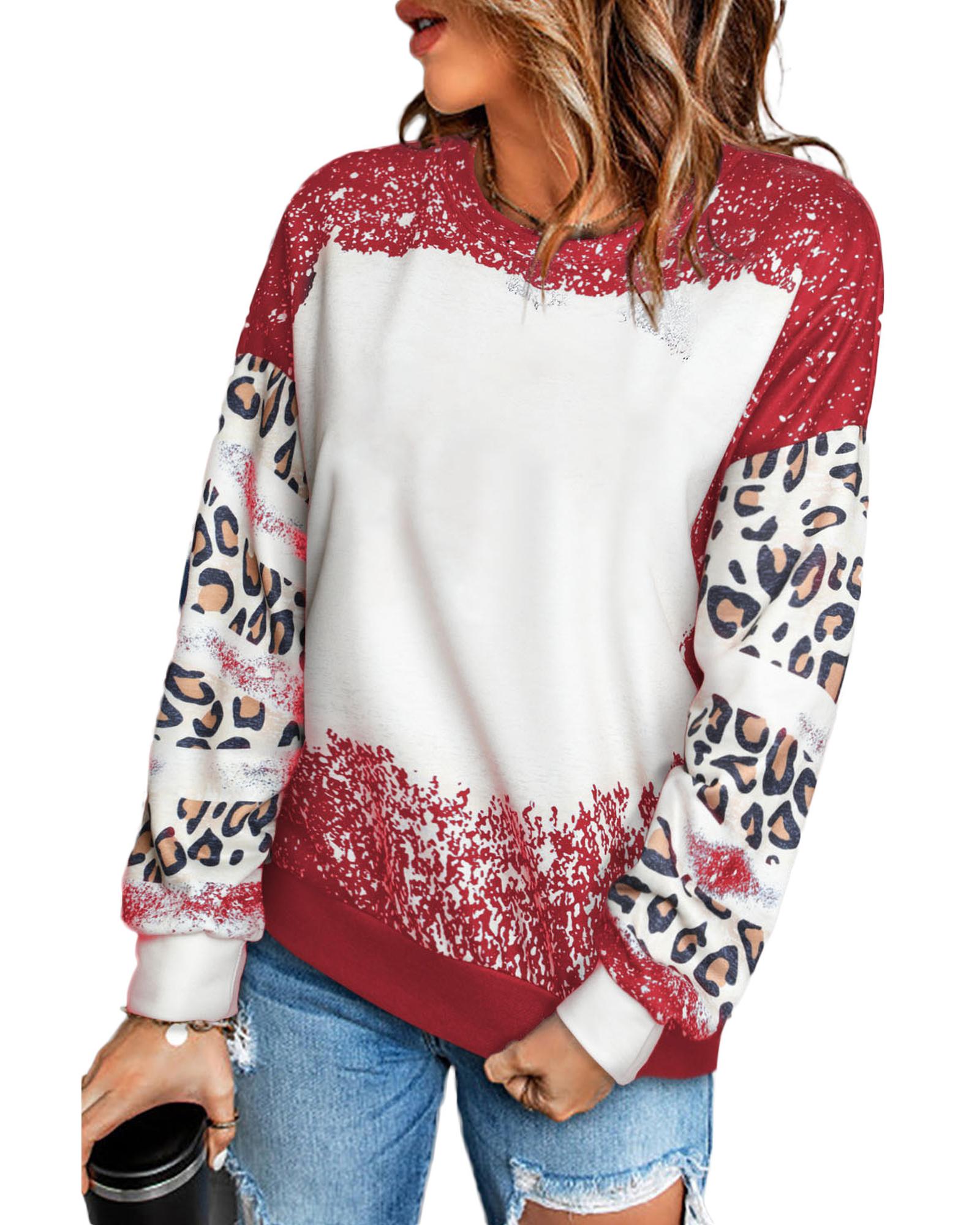 V539-AZEXDC25313083-3-S-202509010305-00 Azura Exchange Leopard Print Sweatshirt with Tie Dye Design - S - Image 1