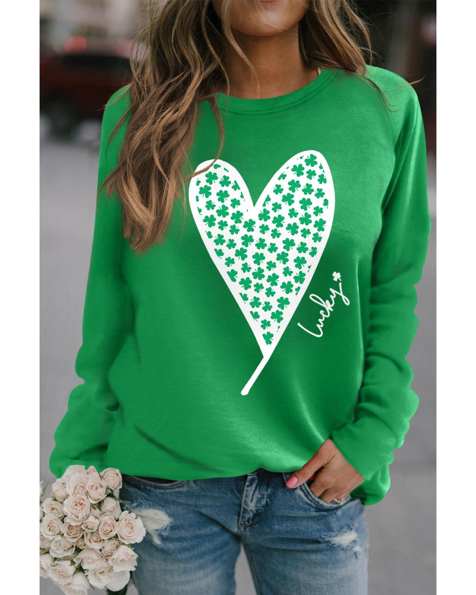 V539-AZEXDC25314342-9-M-202508260250-00 Azura Exchange Lucky Clover Heart Graphic Sweatshirt - M - Image 1