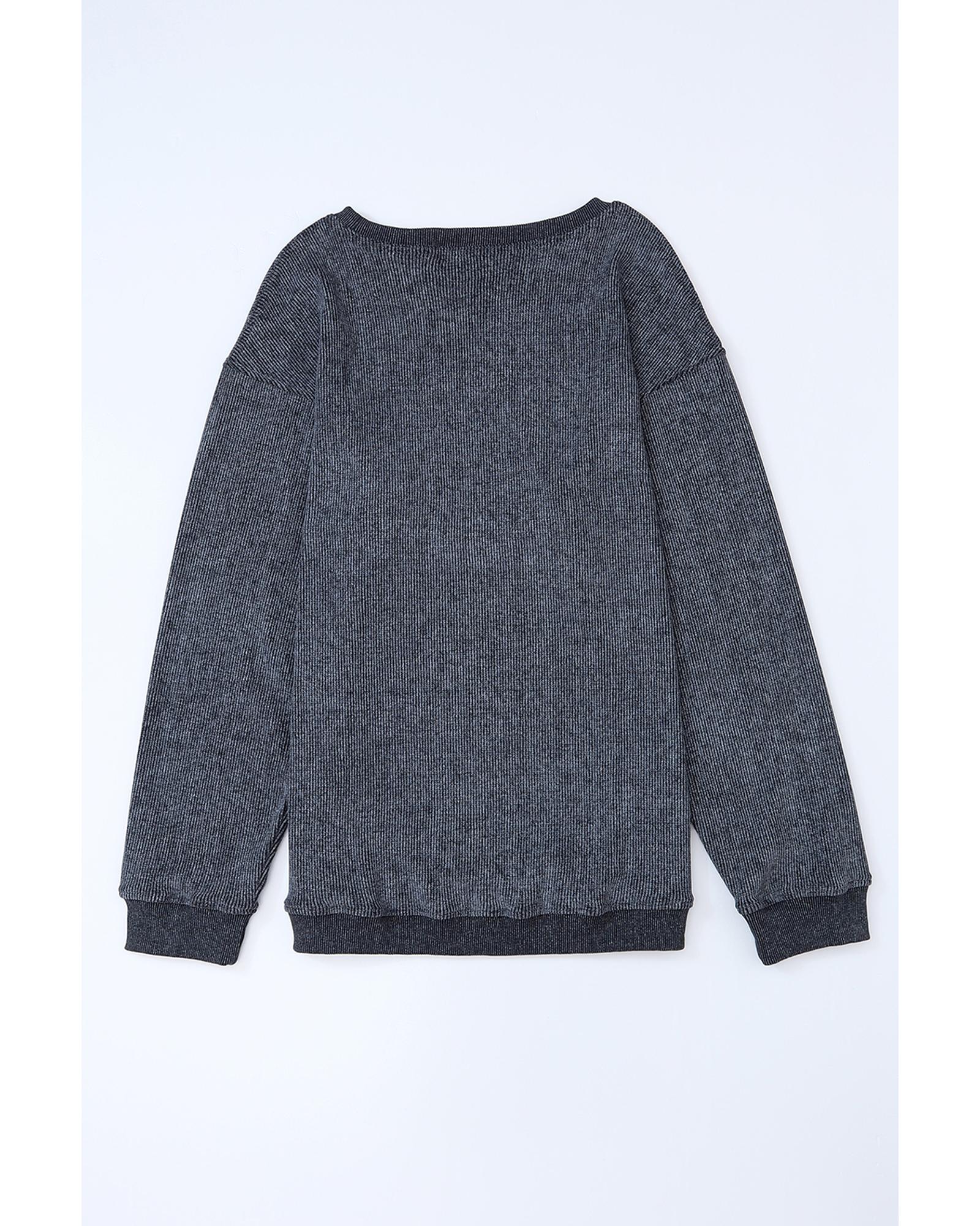 V539-AZEXDC25314534-11-L-202508290405-00 Azura Exchange Gray Ribbed Knit Round Neck Pullover Sweatshirt - L - Image 1