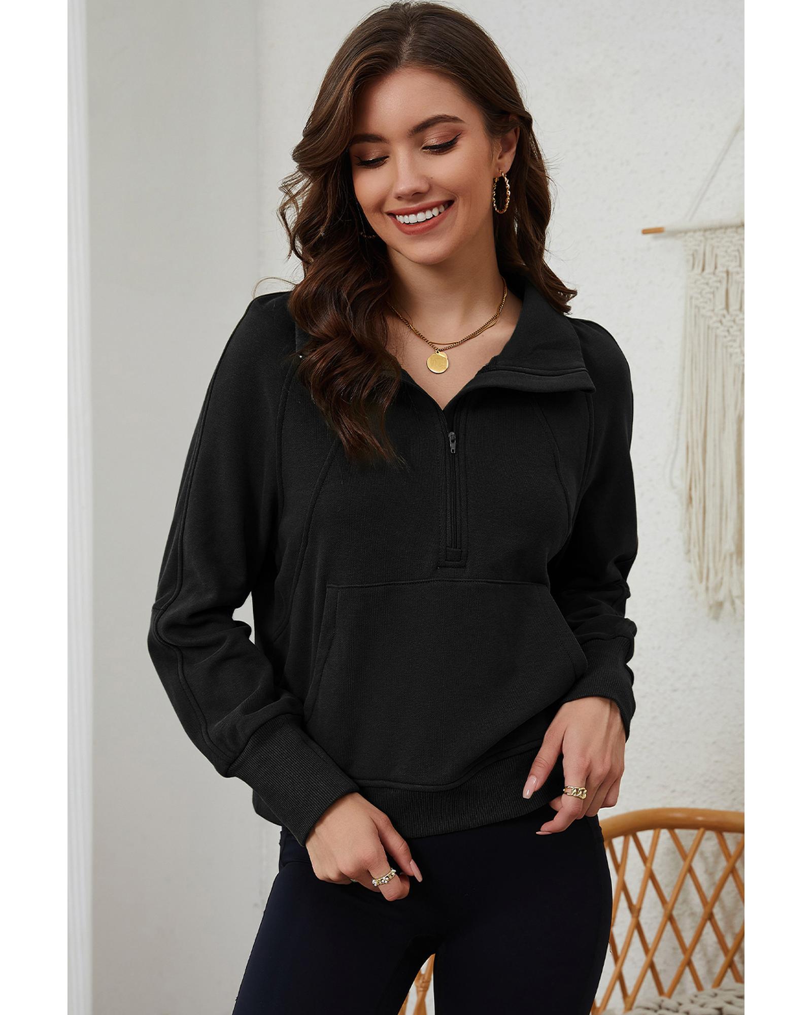 V539-AZEXDC25314642-2-S-202508311850-00 Azura Exchange Black Ribbed Thumbhole Sleeve Sweatshirt - S - Image 1