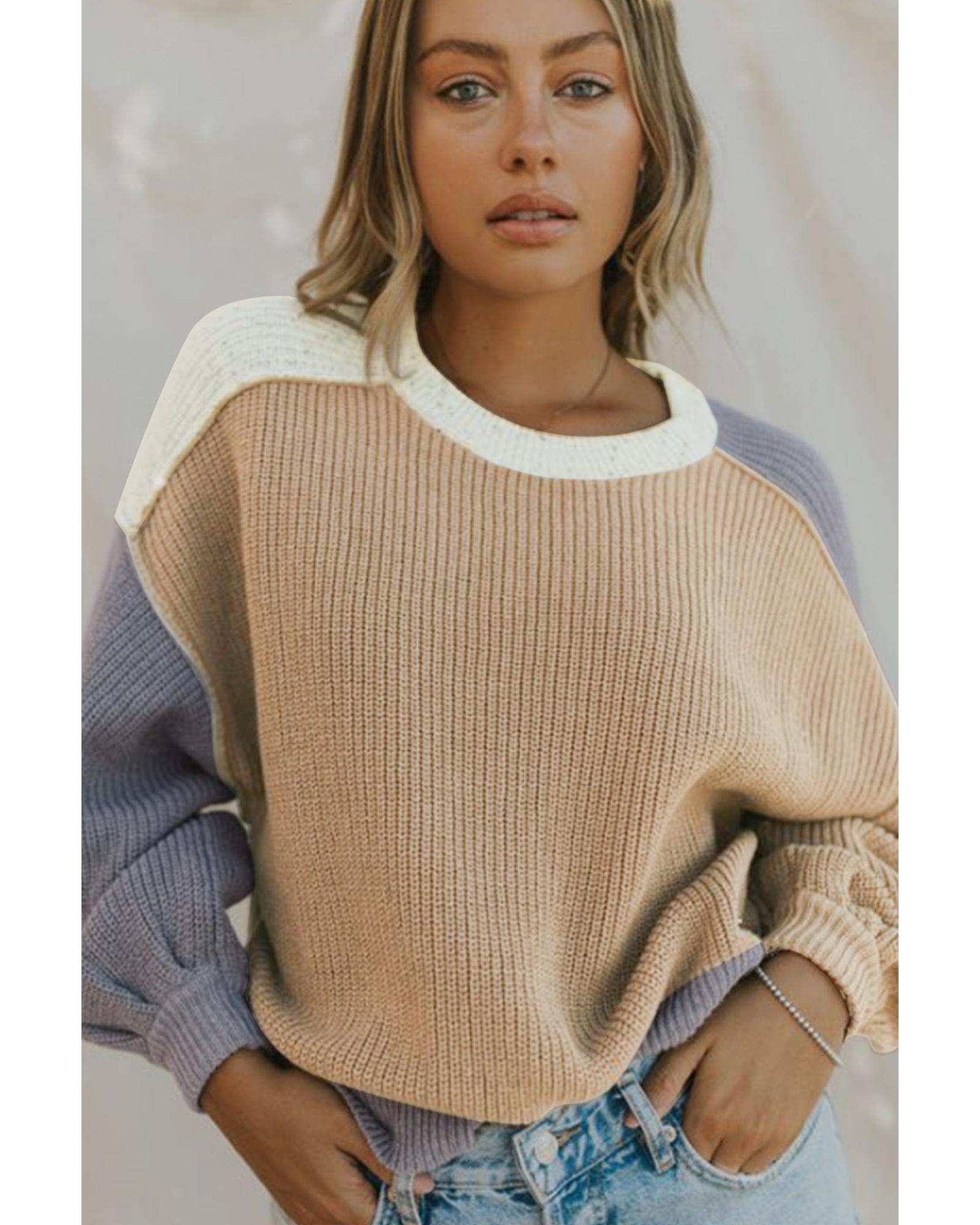 V539-AZEXDC25314985-22-M-202508280735-00 Multicolor Color Block Patchwork Baggy Sweater - M - Image 1