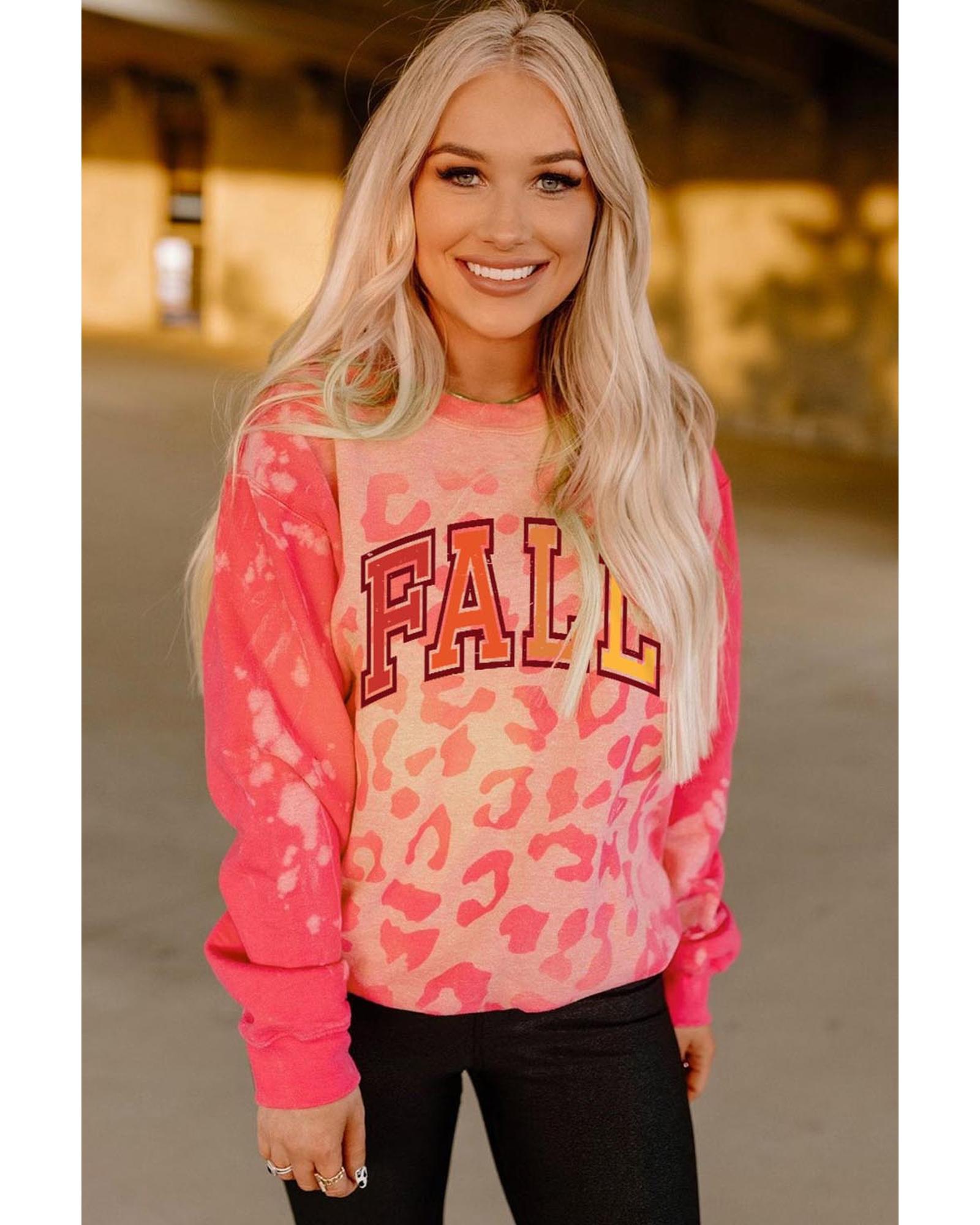 V539-AZEXDC25315019-10-S-202508292205-00 Pink FALL Leopard Print Long Sleeve Pullover Sweatshirt - S - Image 1