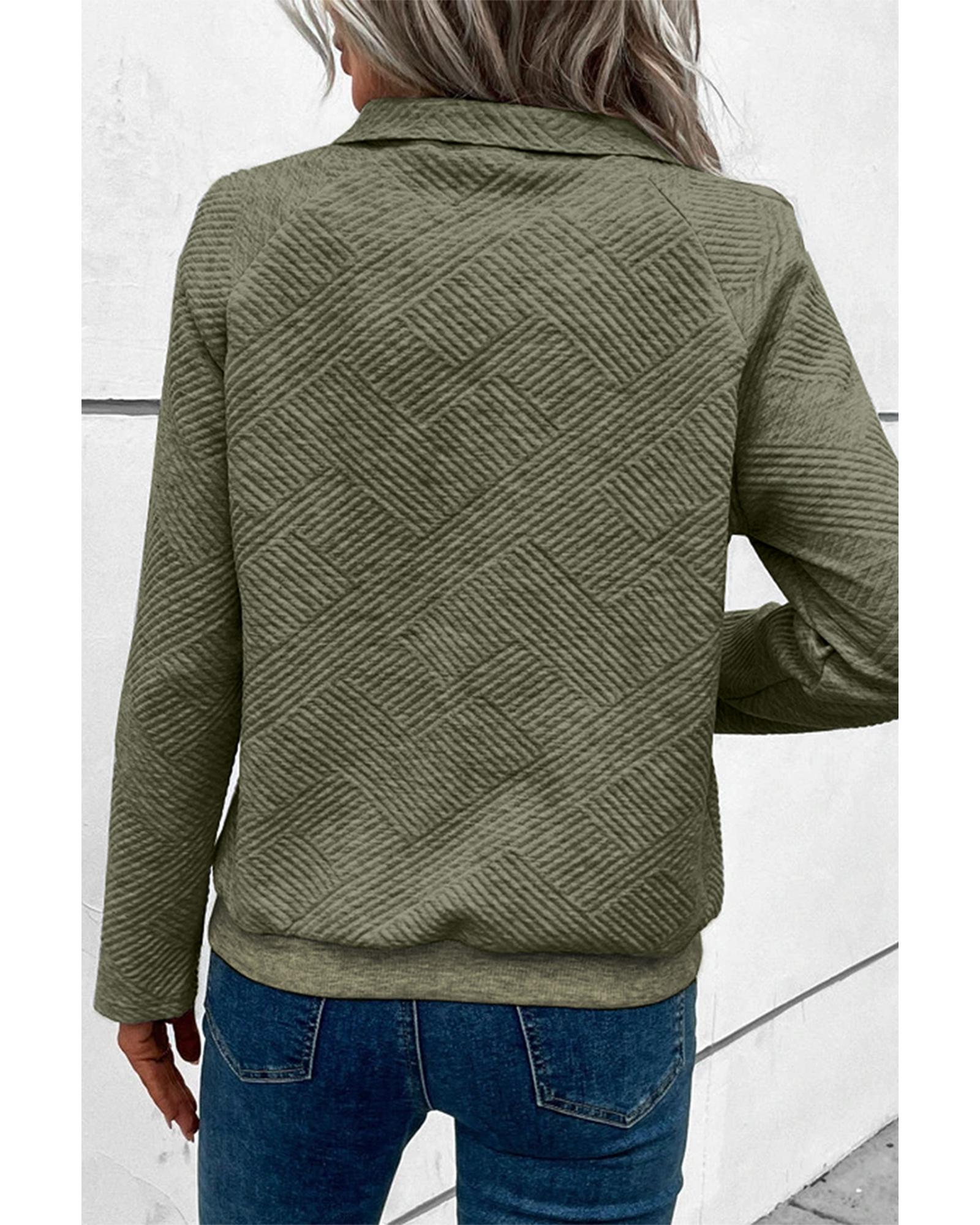 V539-AZEXDC25315197-P1209-S-202506122332-00 Laurel Green Textured Knit Buttoned Kangaroo Pocket Sweatshirt - S - Image 1