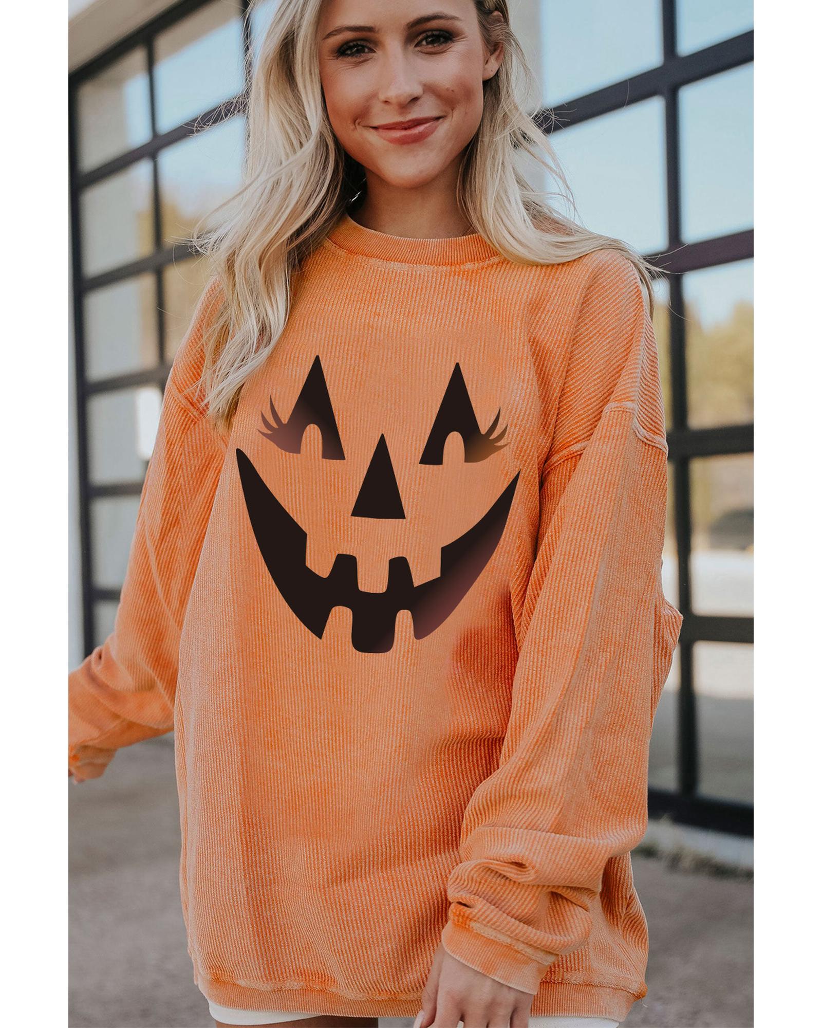 V539-AZEXDC25315302-2014-XL-202508290805-00 Azura Exchange Pumpkin Smile Face Graphic Sweatshirt - XL - Image 1