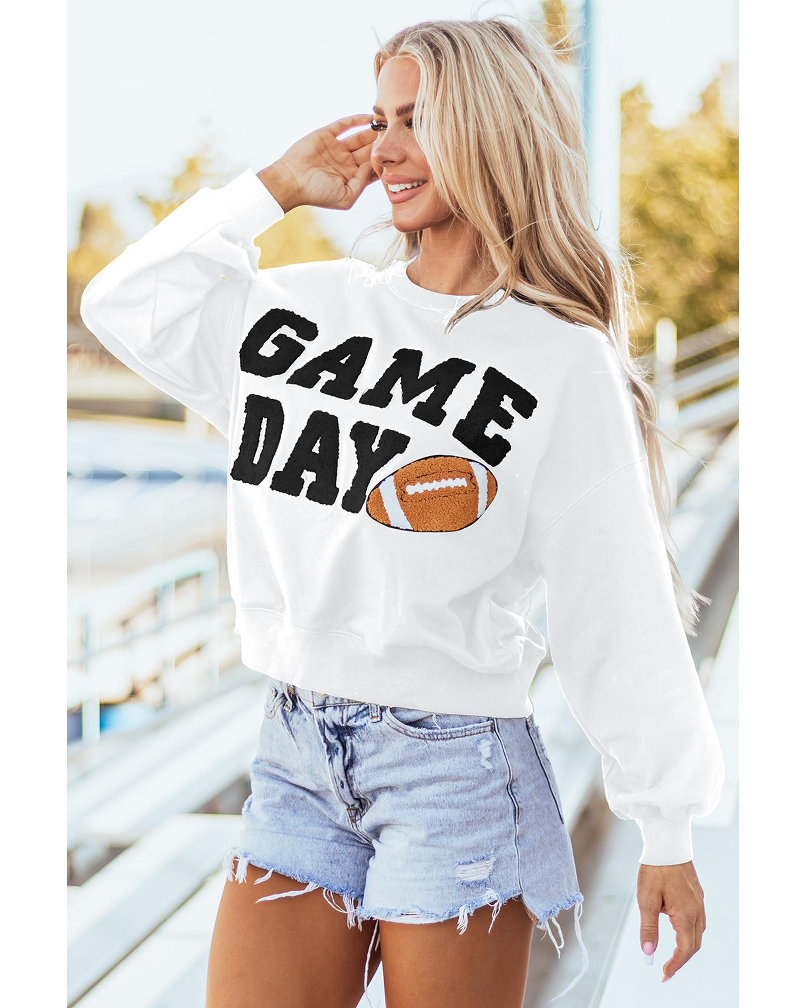 V539-AZEXDC25315505-P1-L-202508292120-00 White GAME DAY Graphic Varsity Pullover Sweatshirt - L - Image 1