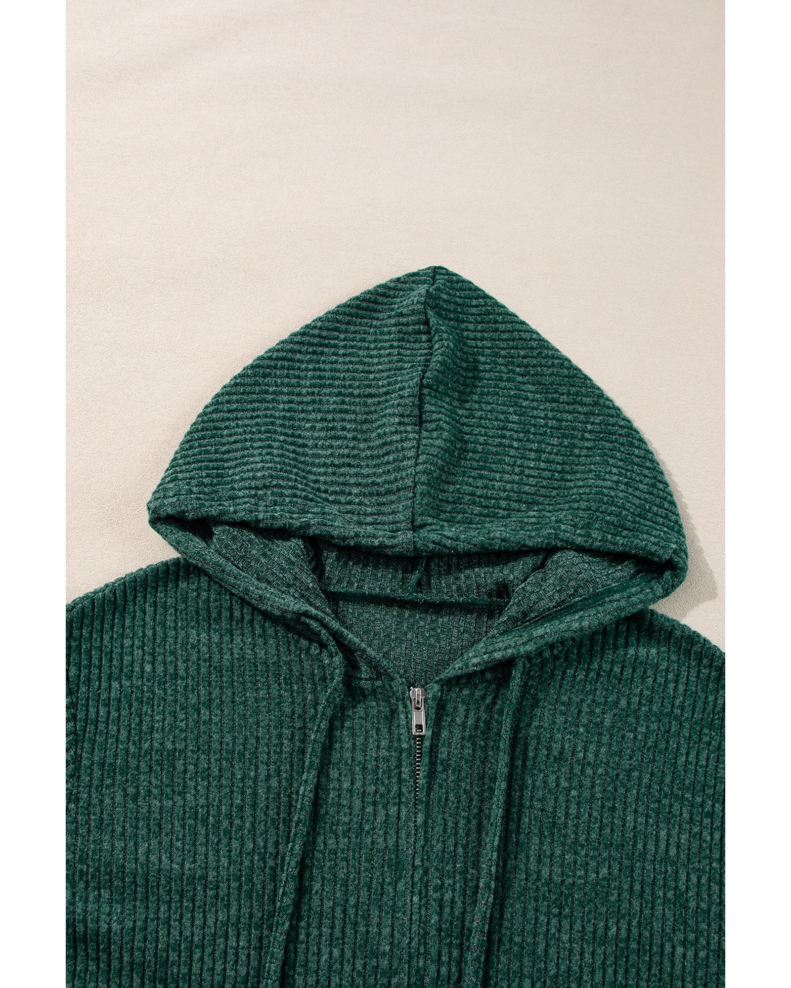 V539-AZEXDC25315830-P2509-S-202508281420-00 Evergreen Ribbed Zip Up Front Drawstring Hoodie - S - Image 1