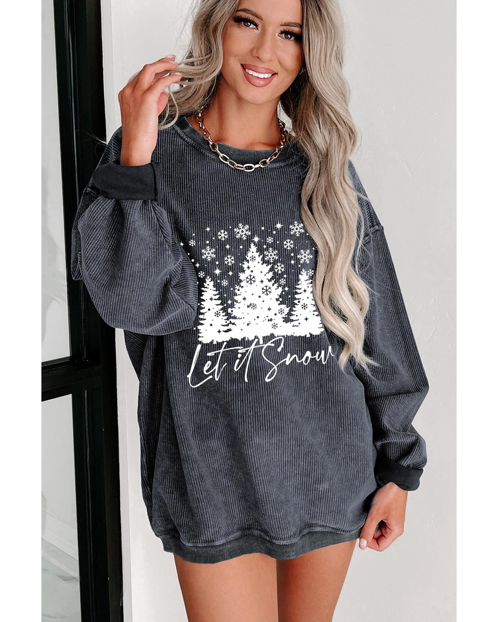 V539-AZEXDC25316122-11-XL-202506122210-00 Gray Christmas Tree Flake Graphic Corded Sweatshirt - XL - Image 1