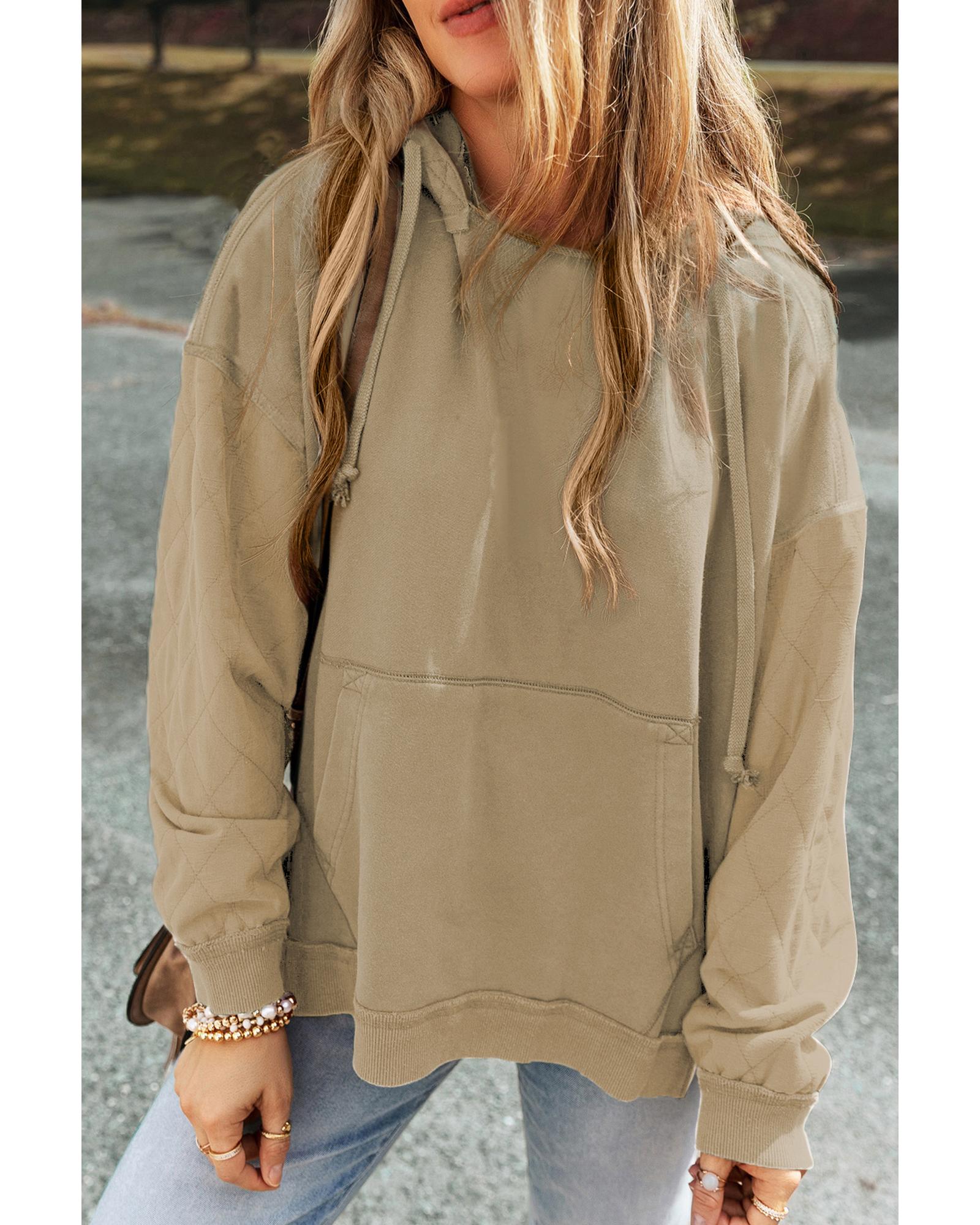 V539-AZEXDC25316272-P6016-XL-202506122332-00 Parchment Quilted Patchwork Exposed Seam Hoodie - XL - Image 1