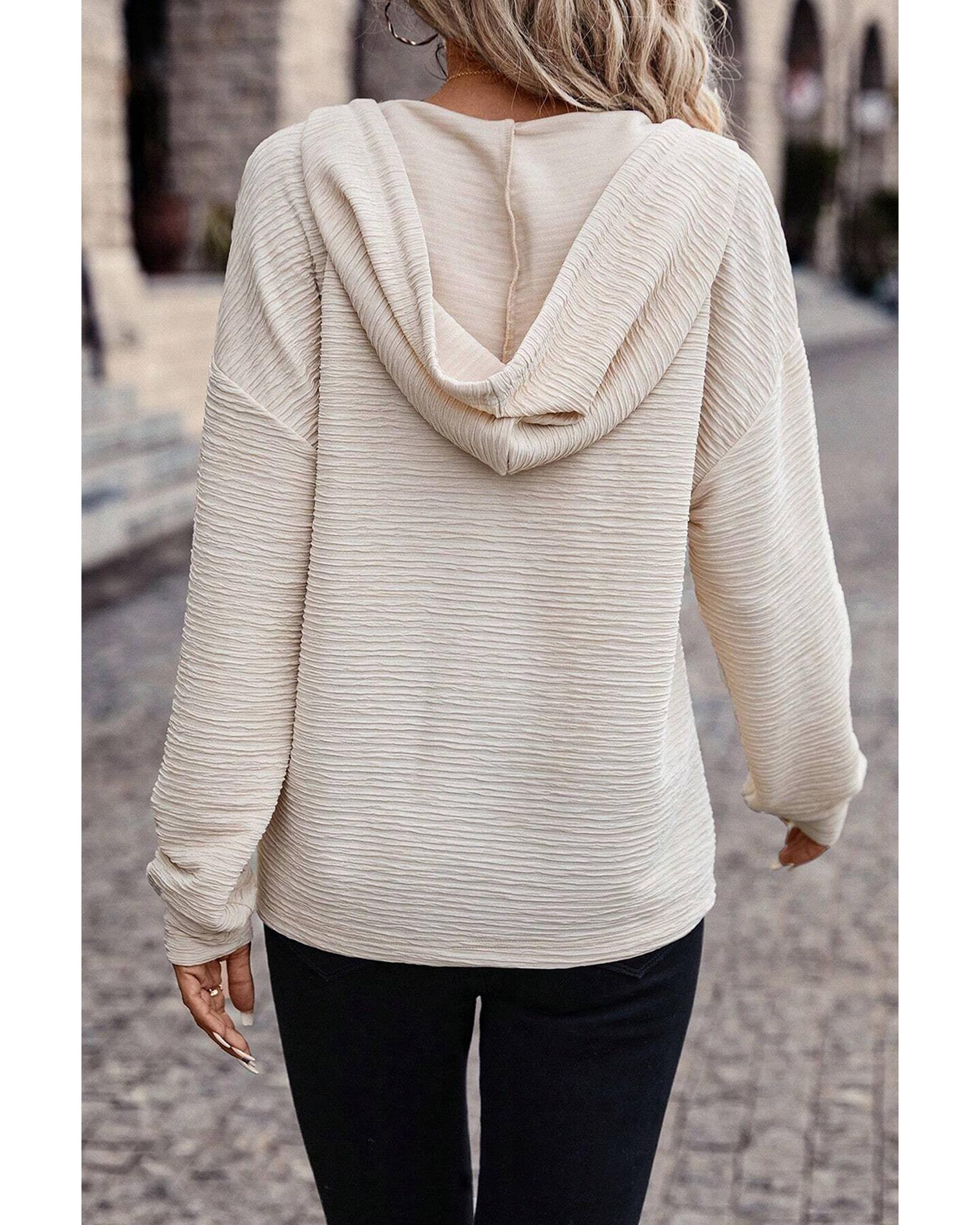 V539-AZEXDC25316399-P18-M-202508291520-00 Apricot Solid Textured Drawstring Henley Hoodie - M - Image 1