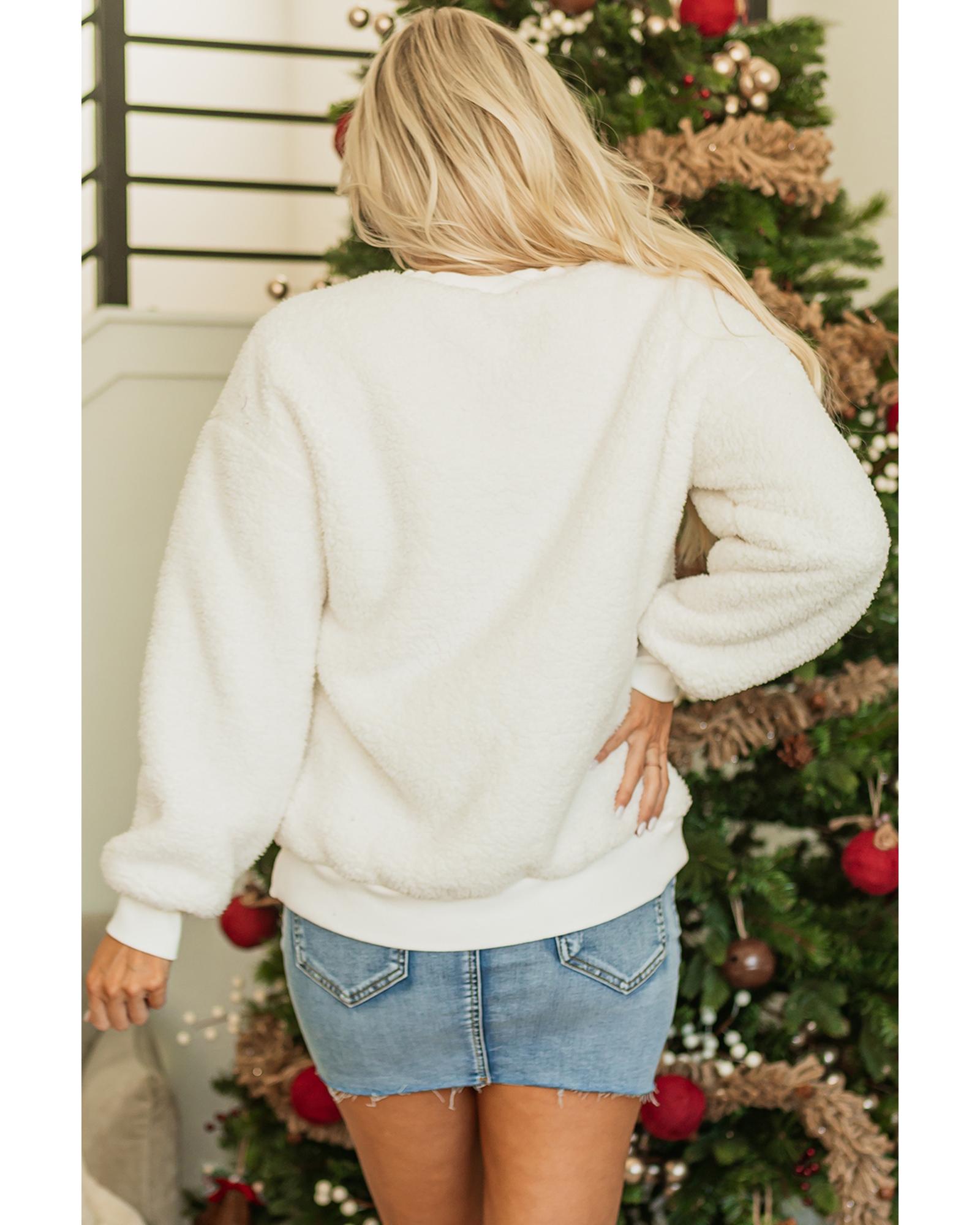 V539-AZEXDC25316501-P101-2XL-202508270240-00 White Christmas MERRY & Bright Chenille Graphic Sherpa Sweatshirt - 2XL - Image 1