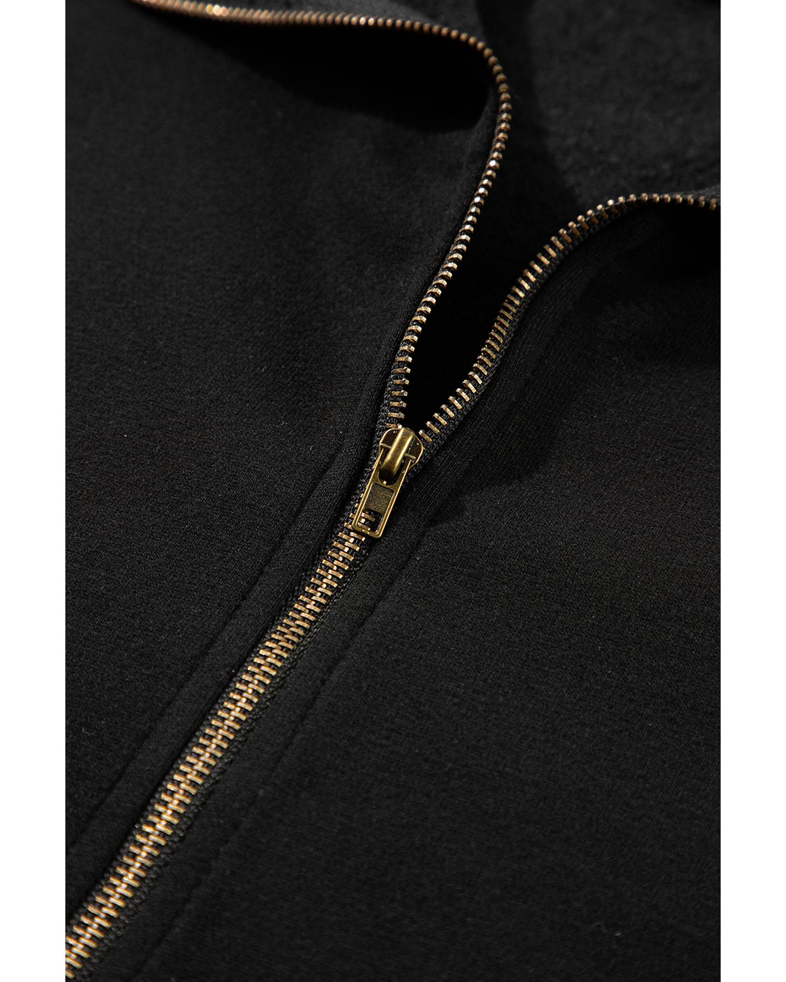 V539-AZEXDC25316626-P2-2XL-202508280140-00 Black Fleece Lined Half Zipper Kangaroo Pockets Loose Hoodie - 2XL - Image 1