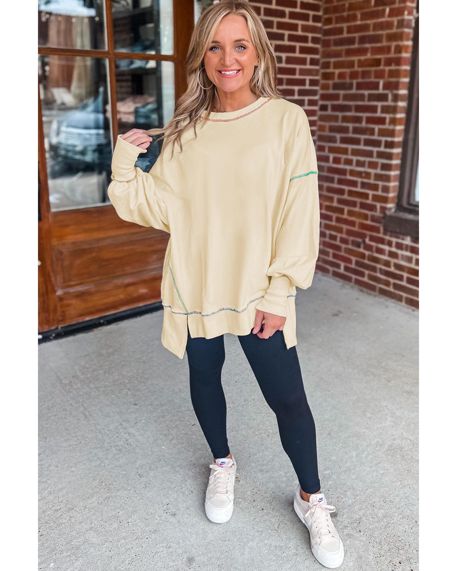 V539-AZEXDC25316659-P101-L-202508282335-00 Contrast Stitching Split Baggy Sweatshirt - L - Image 1