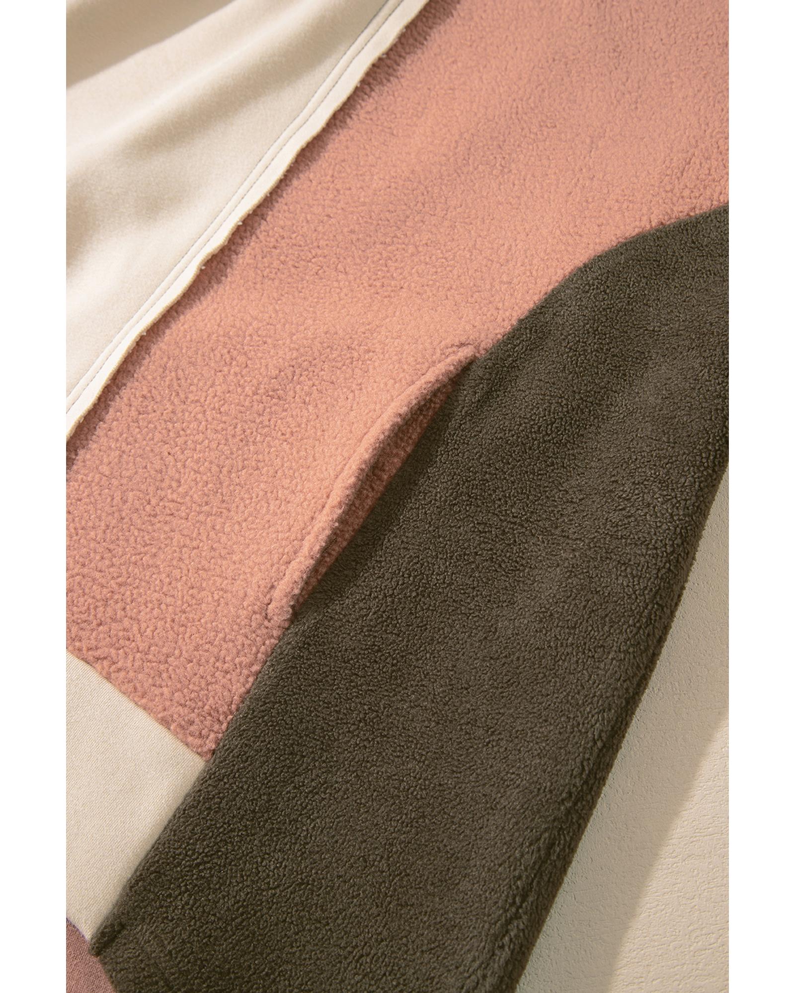 V539-AZEXDC25316944-P15-M-202508300000-00 Beige Oversized Color Block Patchwork High Low Hoodie - M - Image 1