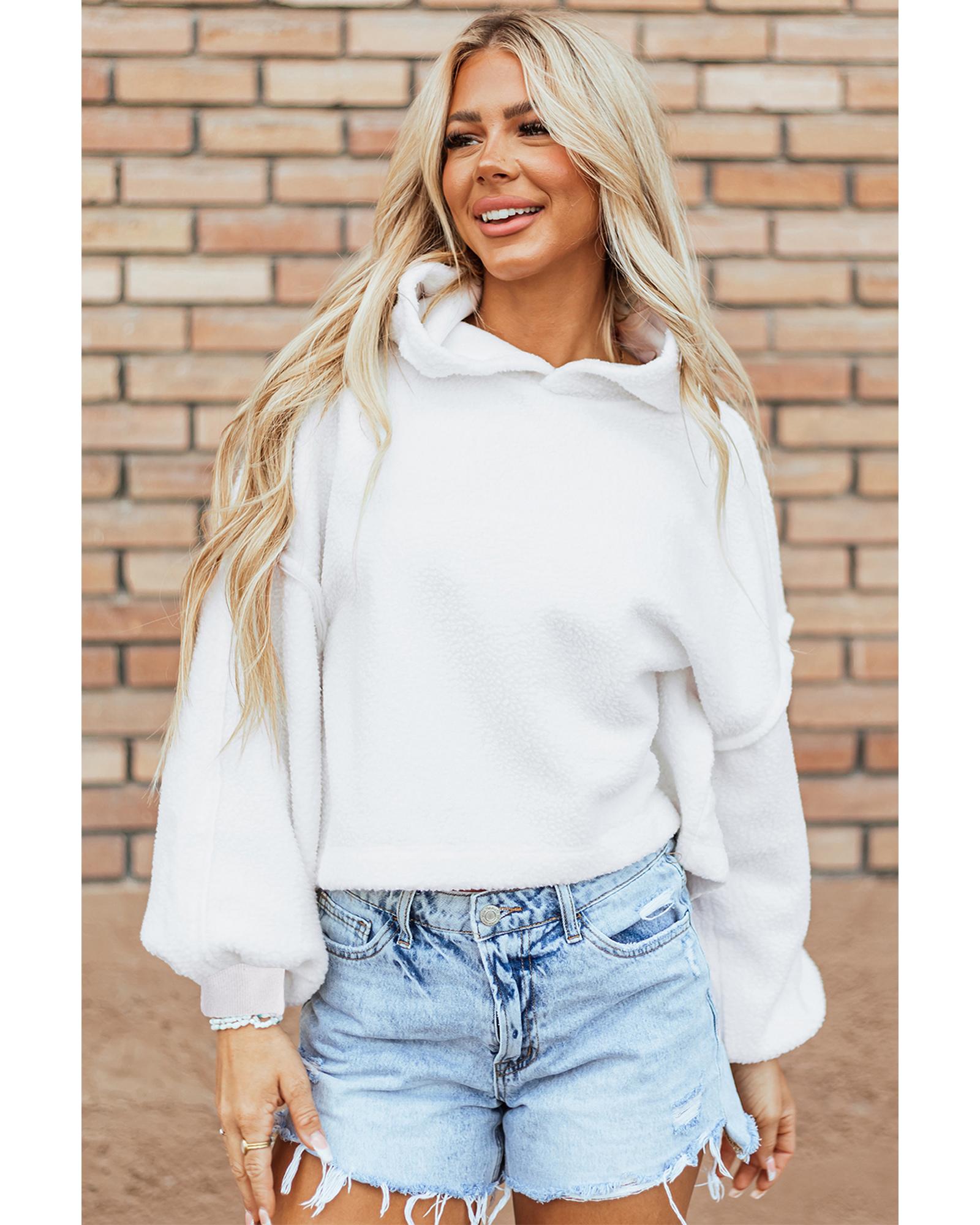 V539-AZEXDC25316964-P1-L-202508290155-00 White Sherpa Fleece Drop Shoulder Hoodie - L - Image 1