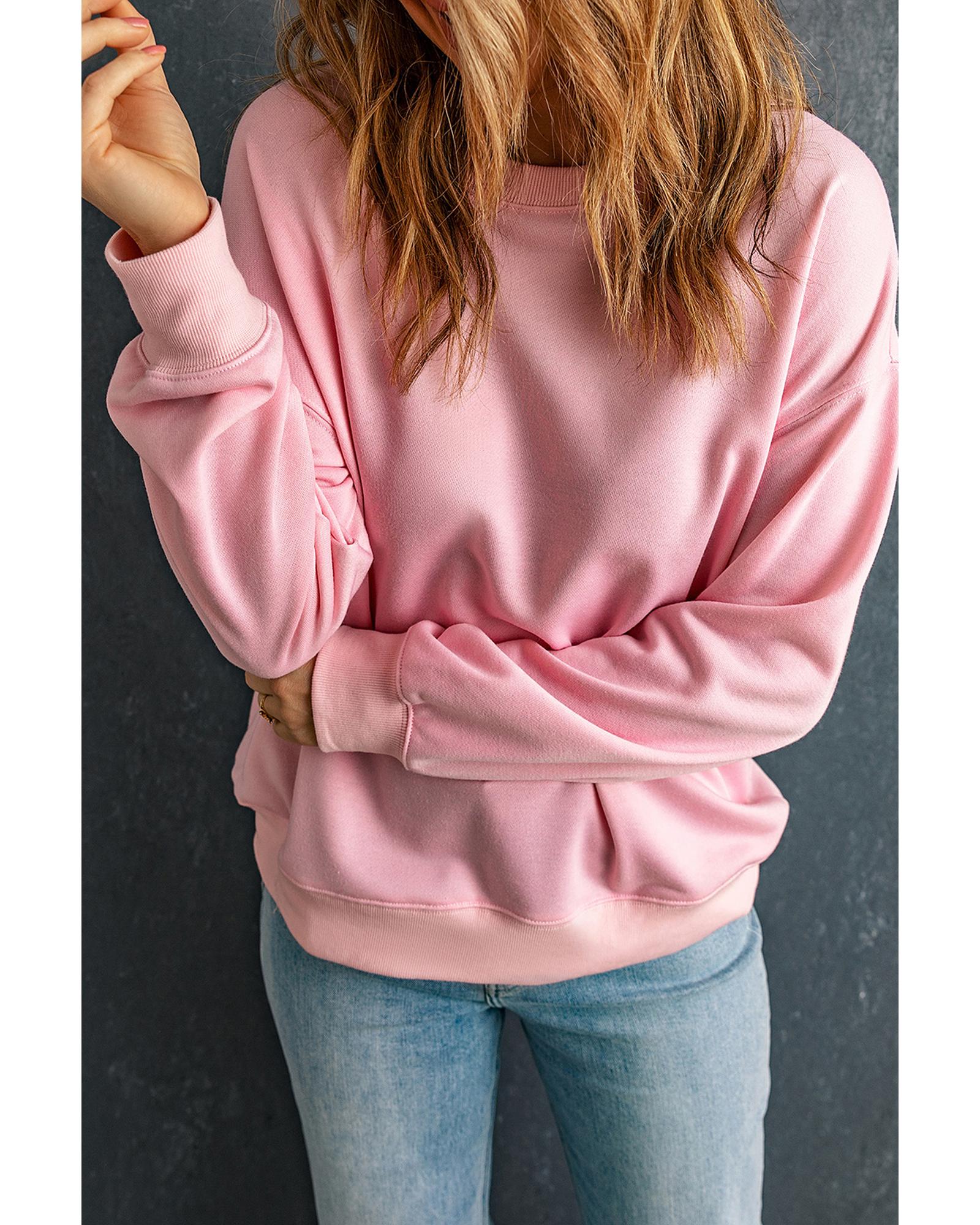 V539-AZEXDC25317184-10-L-202508281930-00 Pink Solid Classic Crewneck Pullover Sweatshirt - L - Image 1