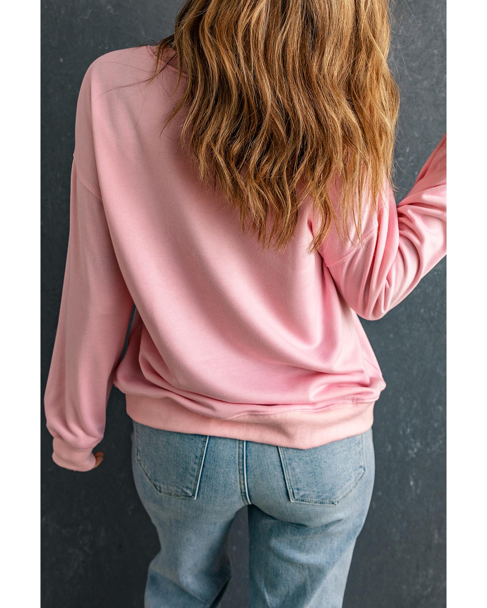 V539-AZEXDC25317184-10-M-202508282320-00 Pink Solid Classic Crewneck Pullover Sweatshirt - M - Image 1