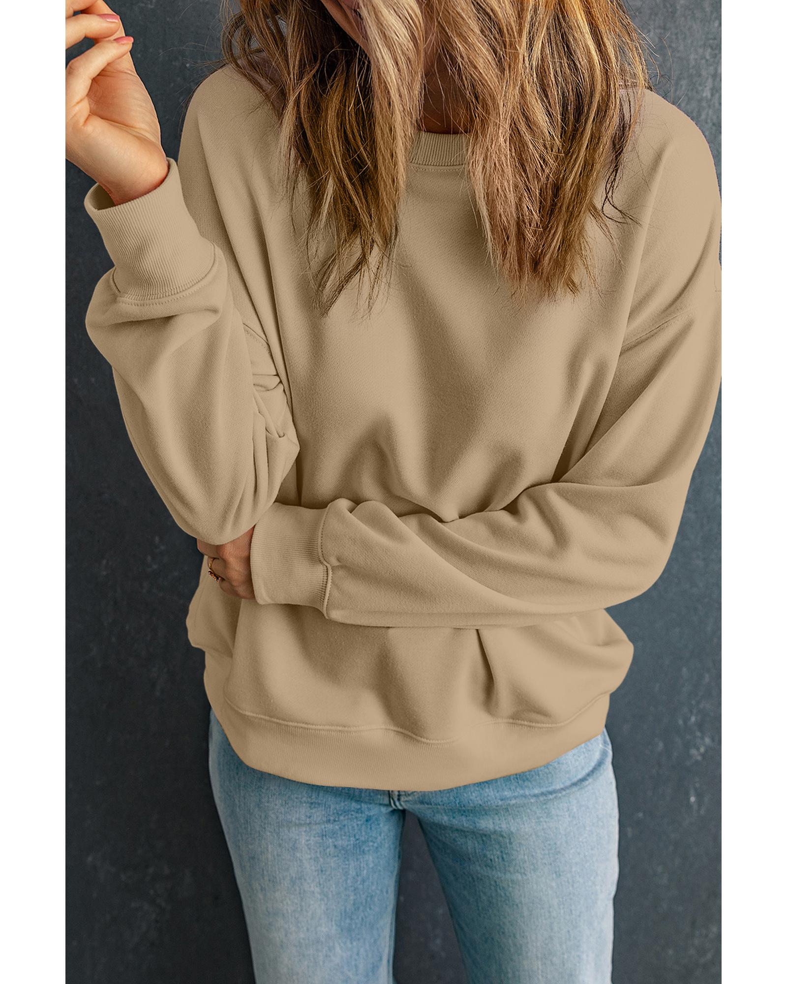 V539-AZEXDC25317184-16-L-202508280655-00 Khaki Solid Classic Crewneck Pullover Sweatshirt - L - Image 1