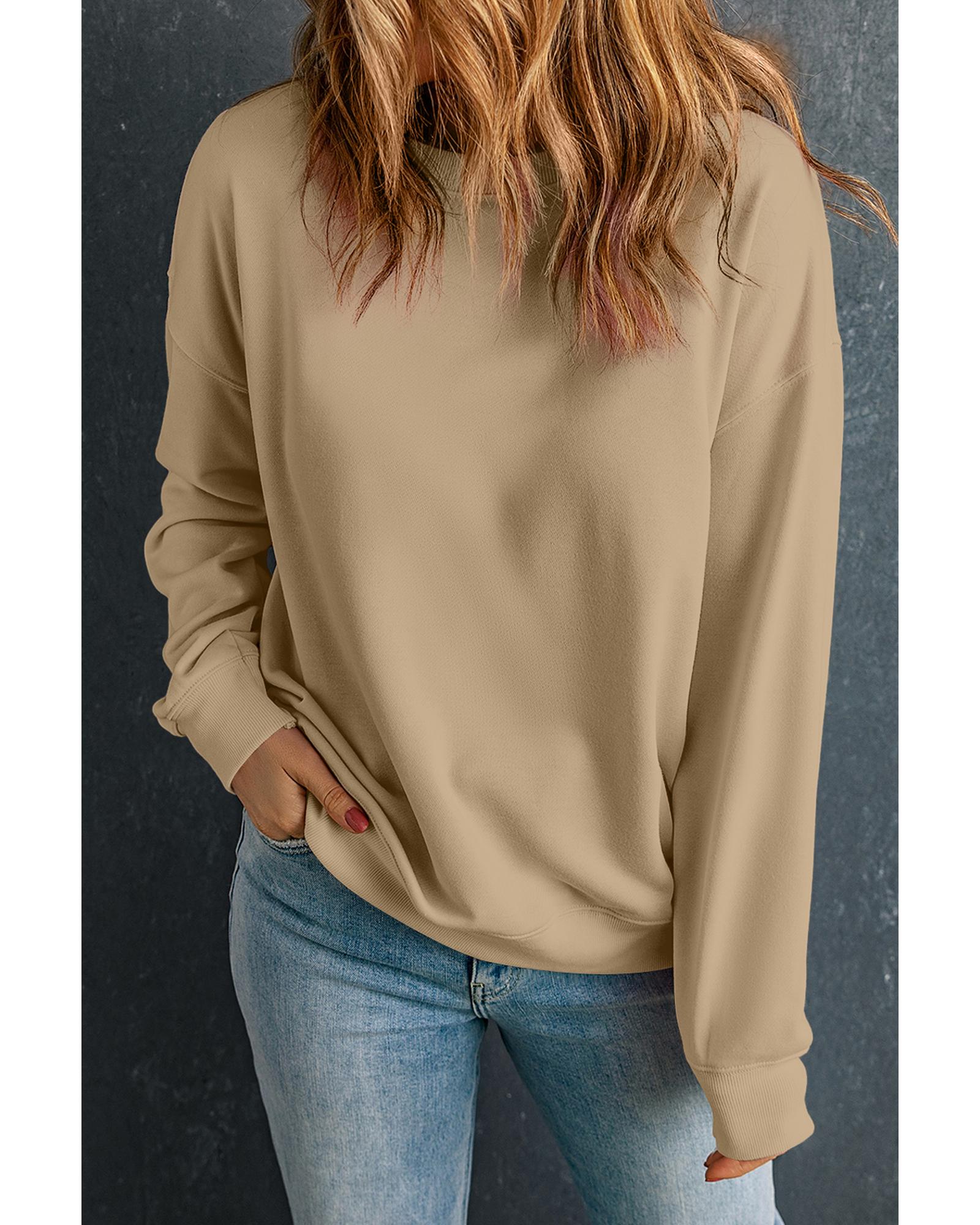 V539-AZEXDC25317184-16-S-202506130415-00 Khaki Solid Classic Crewneck Pullover Sweatshirt - S - Image 1