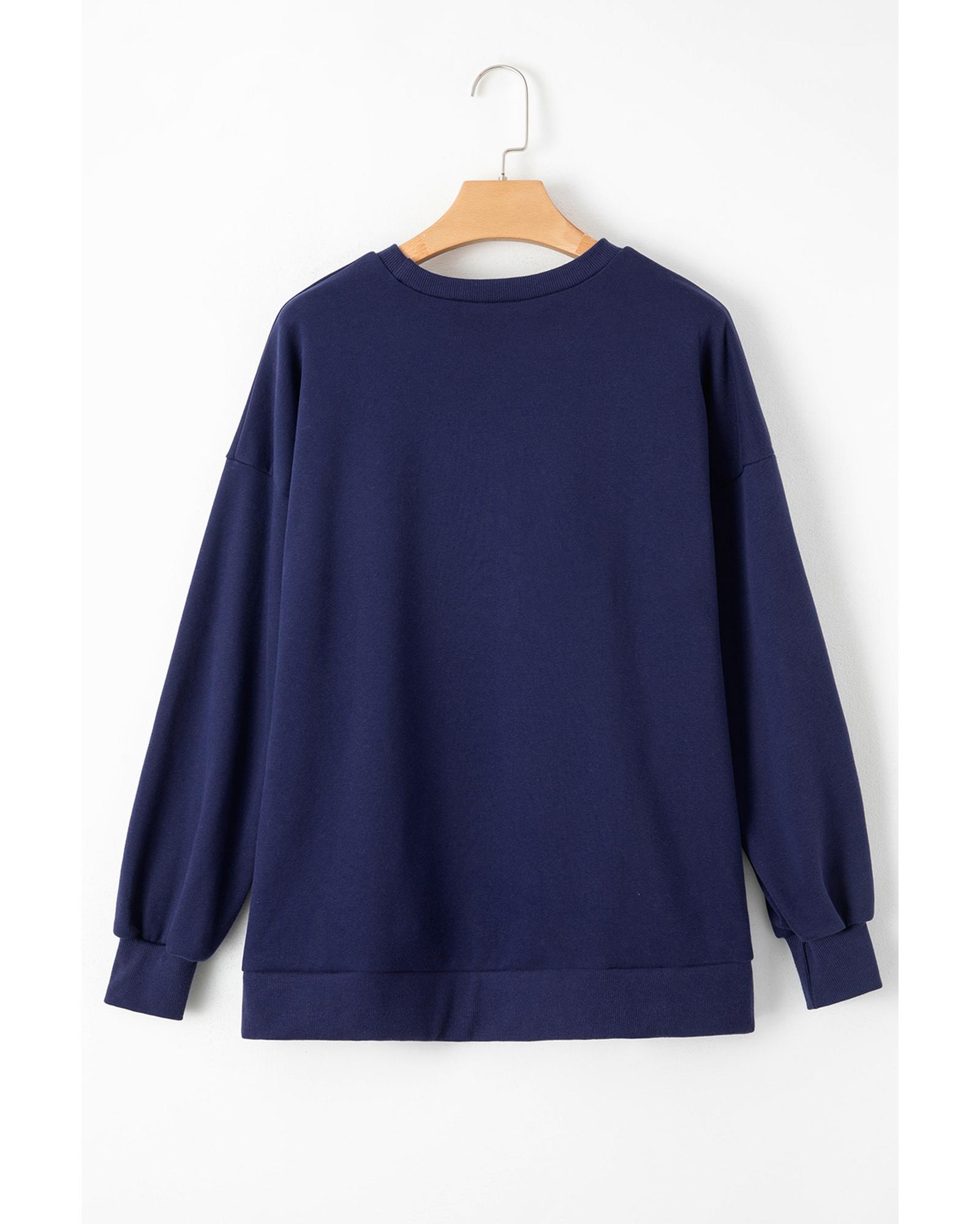 V539-AZEXDC25317234-P605-S-202506130511-00 Navy Blue Solid Fleece Lined Drop Shoulder High Low Sweatshirt - S - Image 1