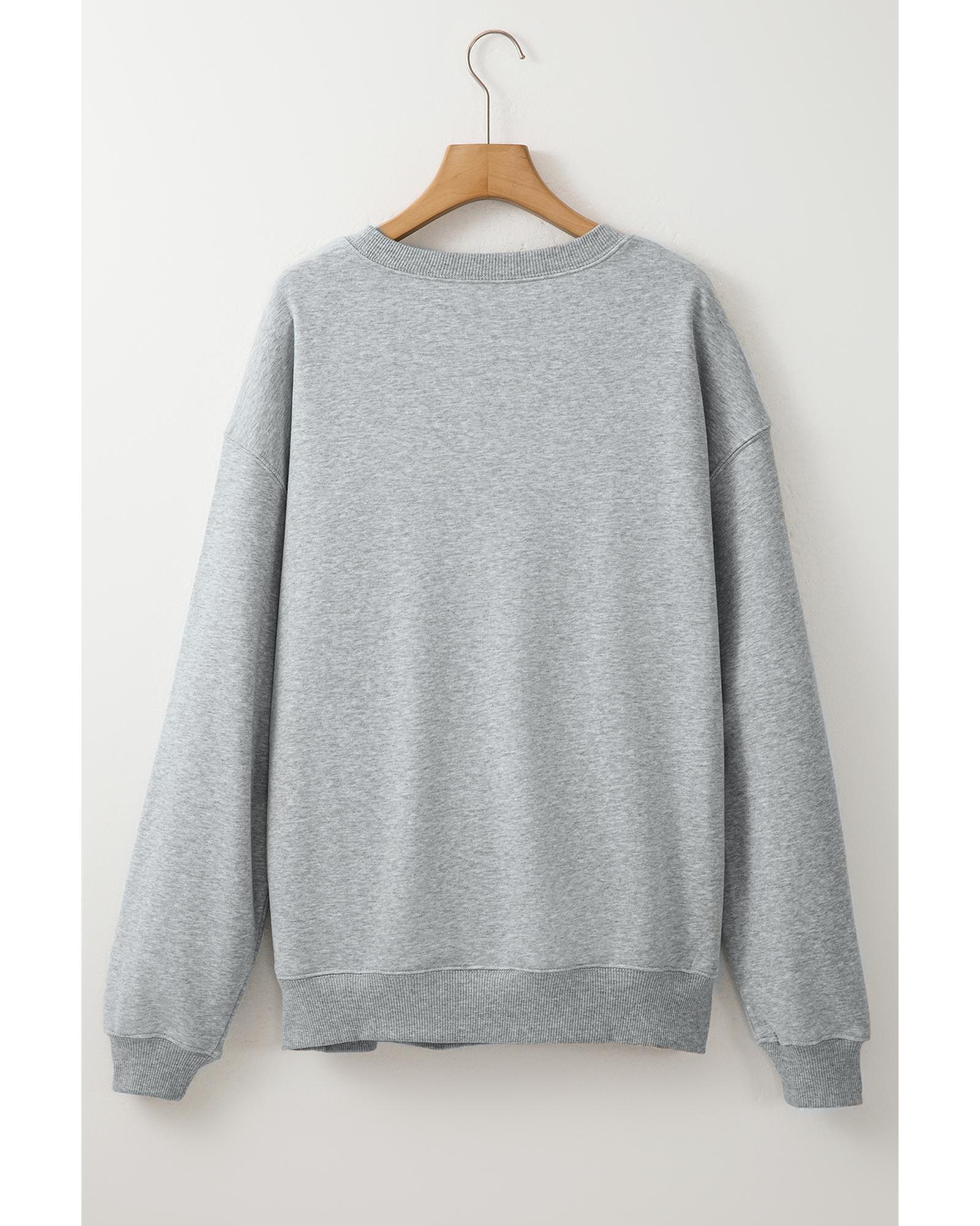 V539-AZEXDC25317270-P1011-S-202506130515-00 Light Grey Solid Loose Crew Neck Fleece Sweatshirt - S - Image 1