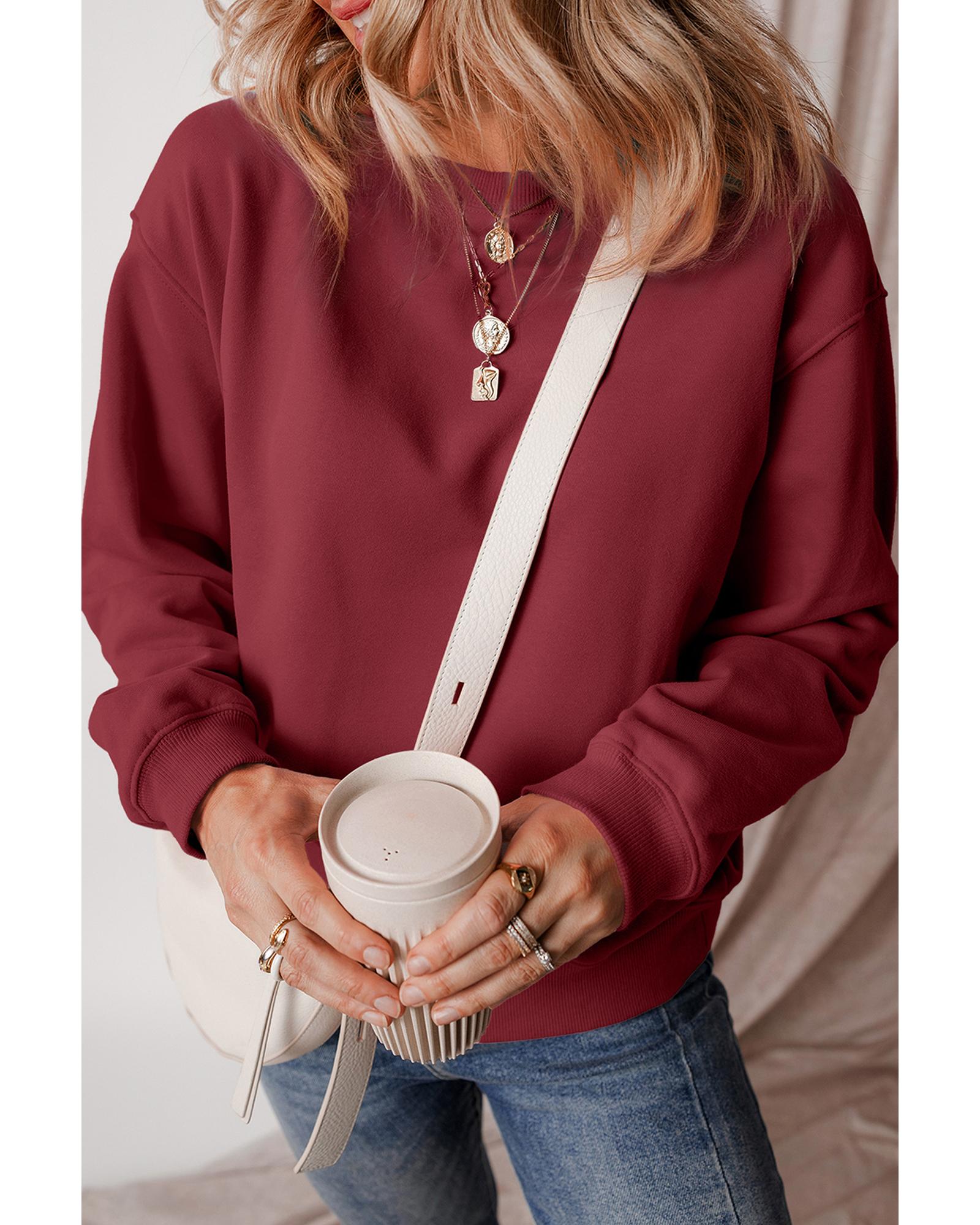 V539-AZEXDC25317289-P503-M-202508270805-00 Burgundy Solid Fleece Lined Drop Shoulder Terry Sweatshirt - M - Image 1