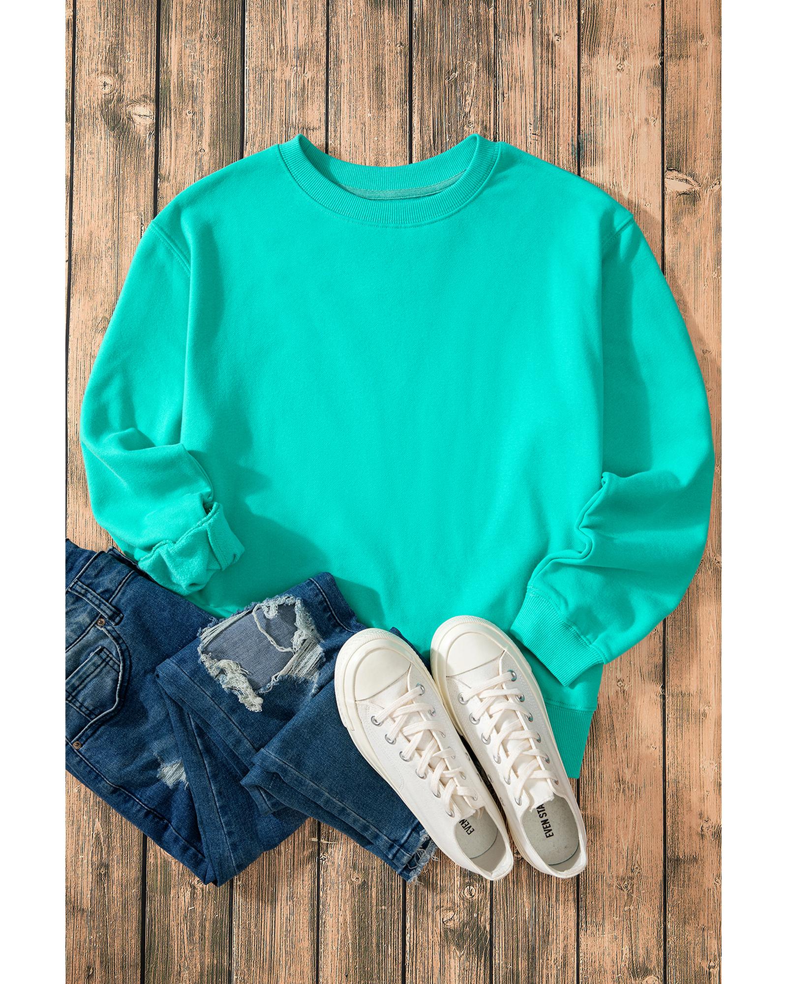 V539-AZEXDC25317289-P504-L-202508271235-00 Aruba Blue Solid Fleece Lined Drop Shoulder Terry Sweatshirt - L - Image 1