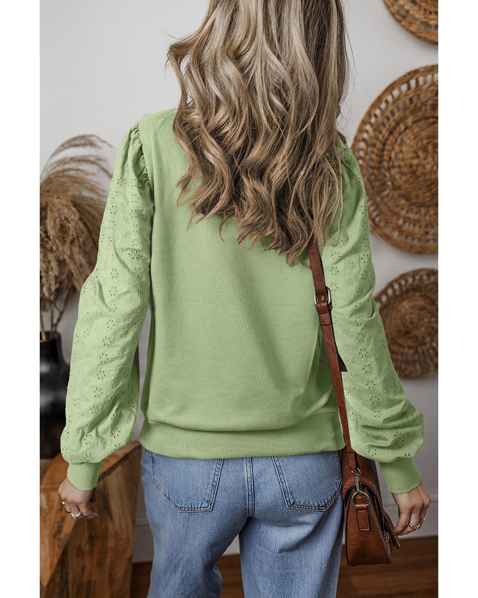 V539-AZEXDC25317344-P509-2XL-202508280635-00 Mist Green Solid Patchwork Sleeve Round Neck Sweatshirt - 2XL - Image 1