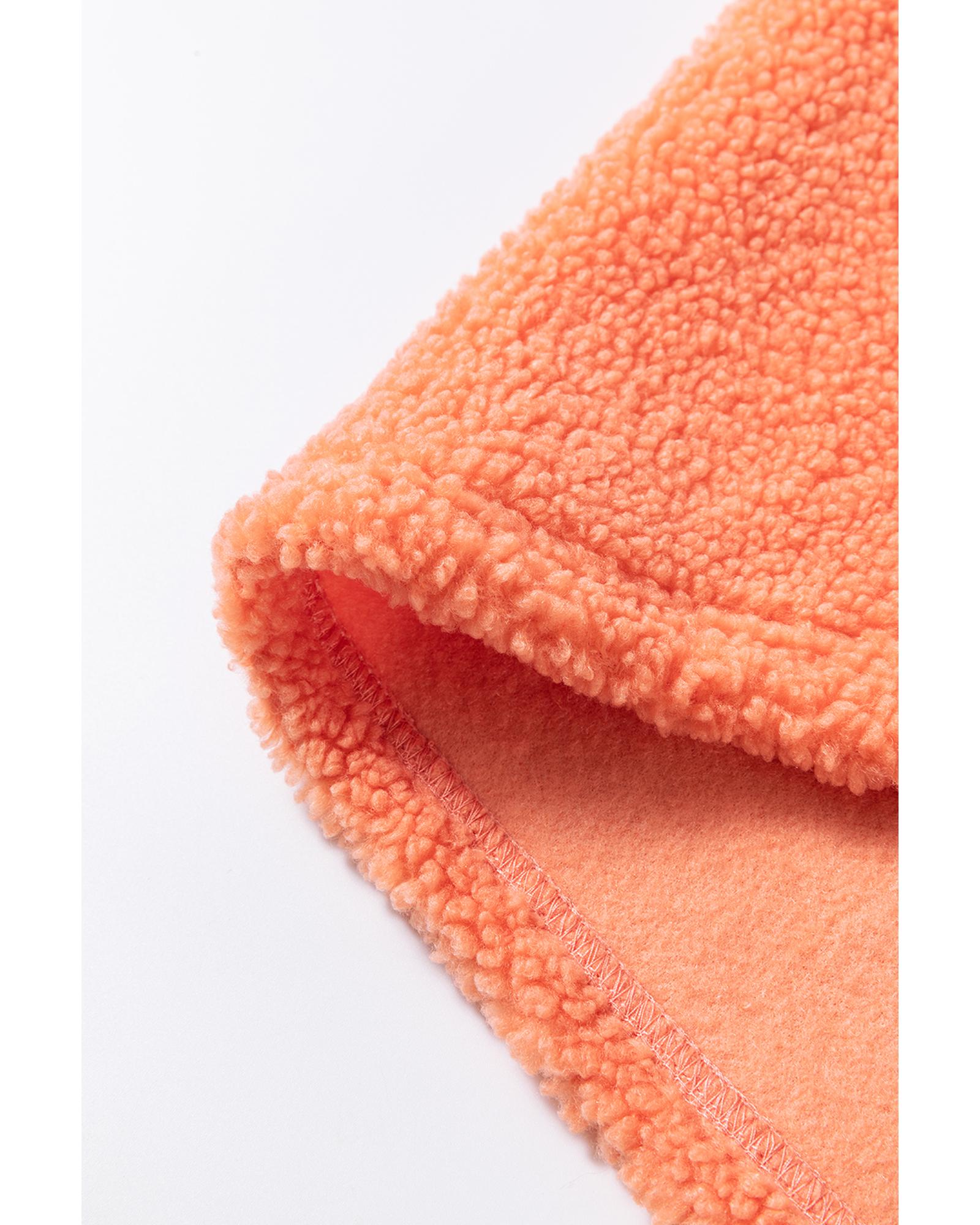V539-AZEXDC25317377-P14-L-202508292050-00 Orange Colorblock Half Zipper Stand Neck Sherpa Sweatshirt - L - Image 1