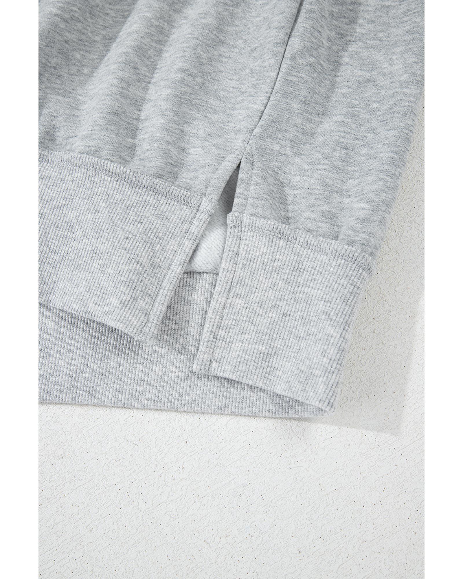 V539-AZEXDC25317677-P11-M-202508282155-00 Gray Half Zipper Collared Drop Shoulder Side Slits Sweatshirt - M - Image 1