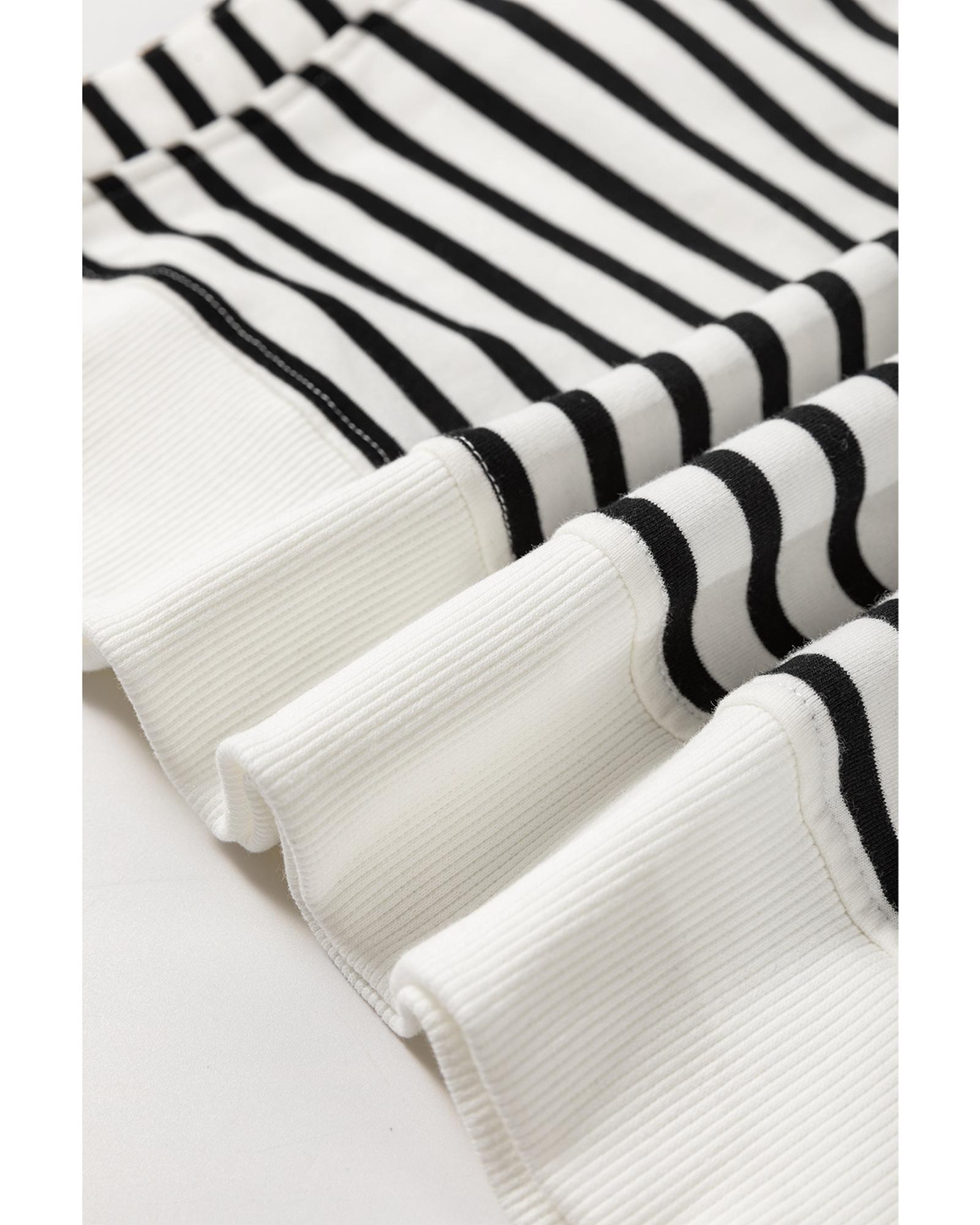 V539-AZEXDC25317722-P219-L-202508280235-00 Black Stripe Raglan Sleeve Side Slits Loose Sweatshirt - L - Image 1