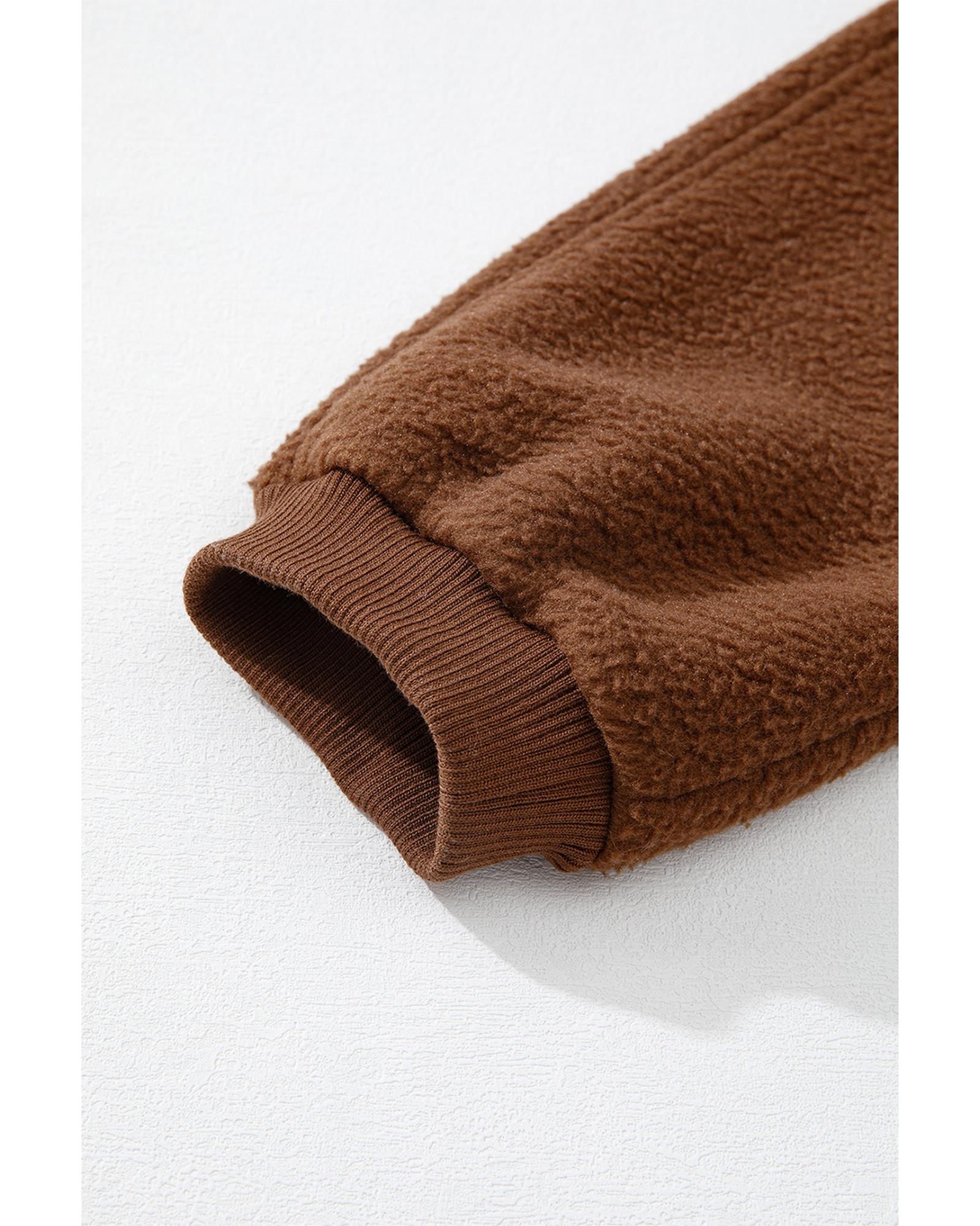 V539-AZEXDC25317726-P8016-L-202508290255-00 Brown Half Zip Fleece Pullover Sweatshirt - L - Image 1