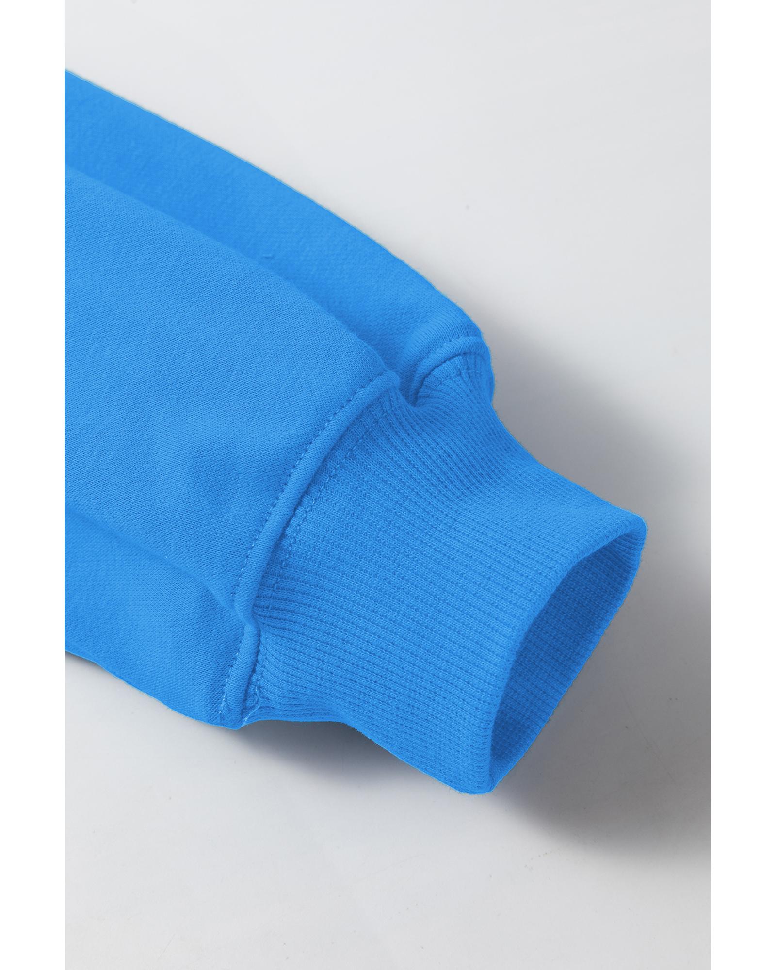 V539-AZEXDC25317743-P205-M-202508300445-00 Sky Blue Solid Color Drop Shoulder Long Sleeve Basic Sweatshirt - M - Image 1