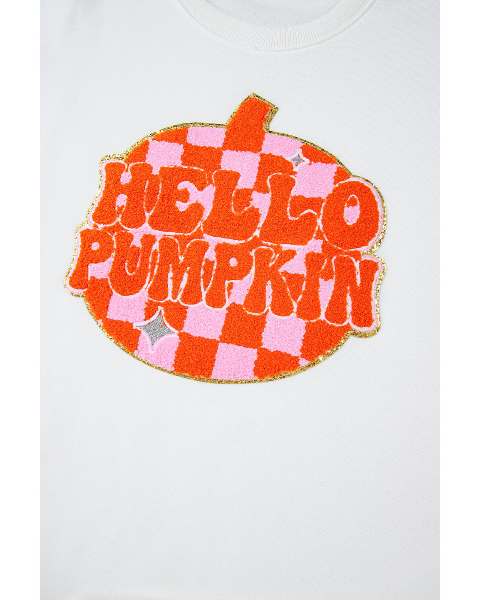 V539-AZEXDC25317907-P101-XL-202508300005-00 White Terry Halloween Pumpkin Patched Pattern Pullover Sweatshirt - XL - Image 1