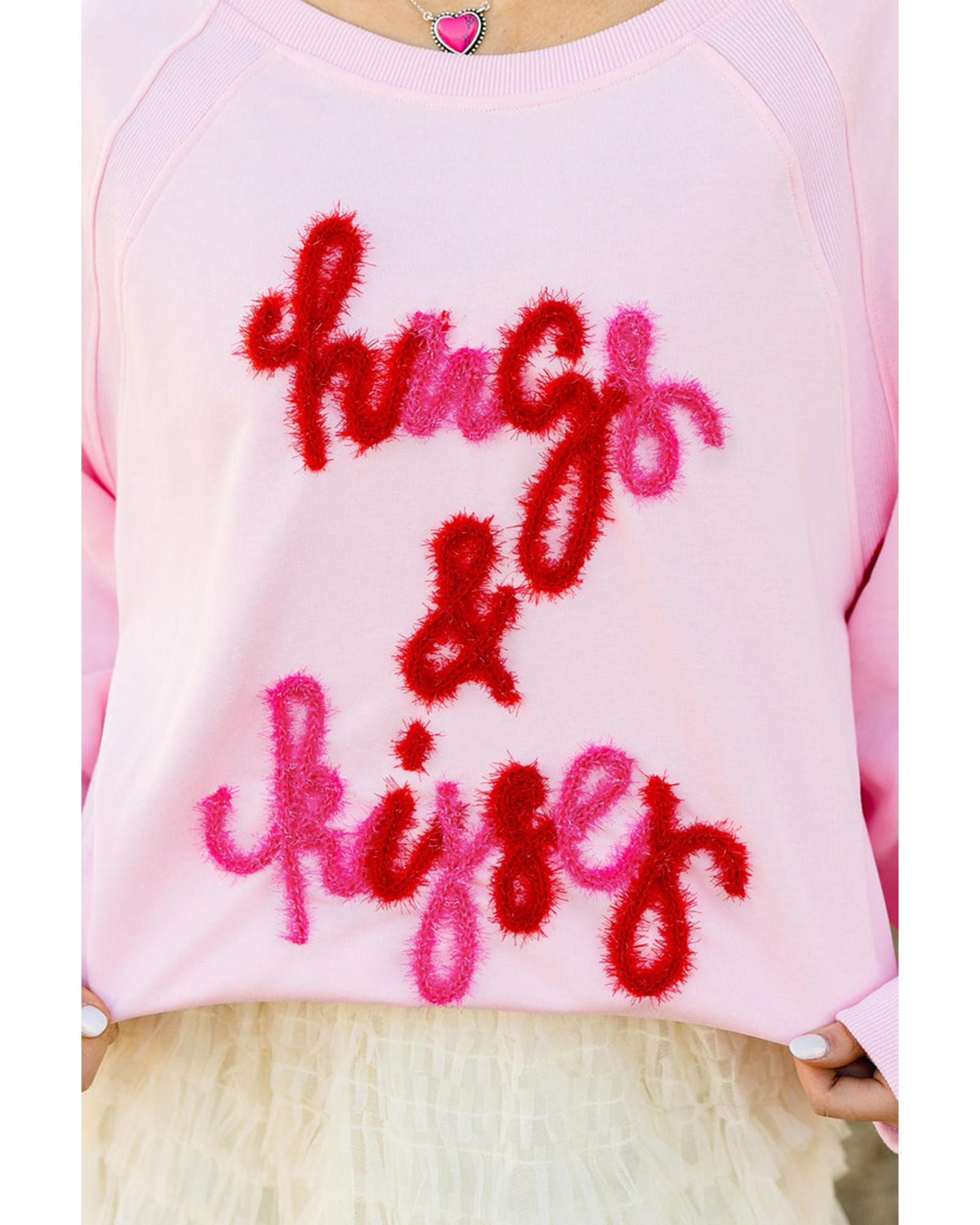 V539-AZEXDC25318167-P10-M-202508281150-00 Pink Hugs and Kisses Pop Up Embroidered Raglan Sleeve Sweatshirt - M - Image 1