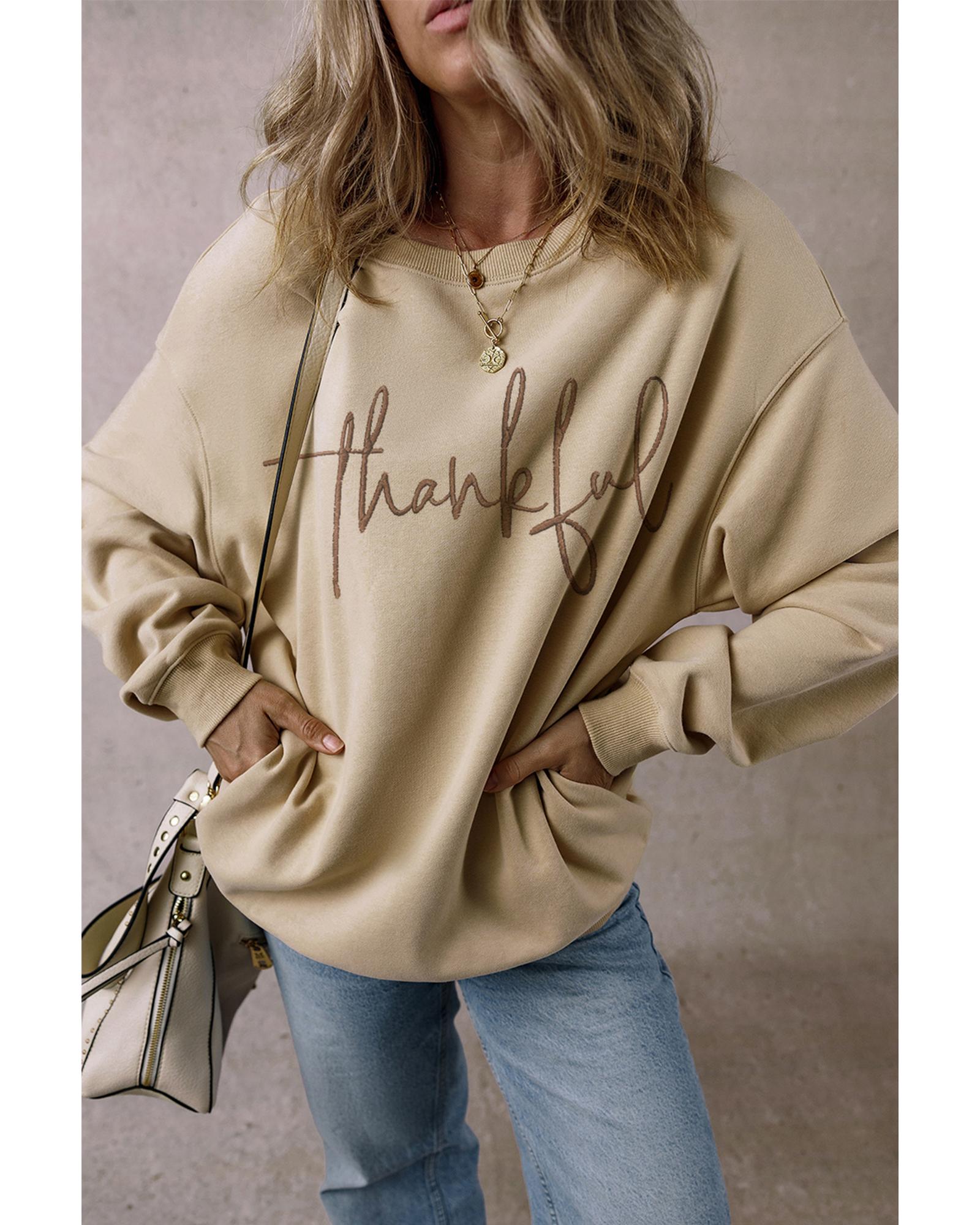V539-AZEXDC25318454-P6016-M-202508270400-00 Parchment thankful Embroidered Drop Shoulder Pullover Sweatshirt - M - Image 1