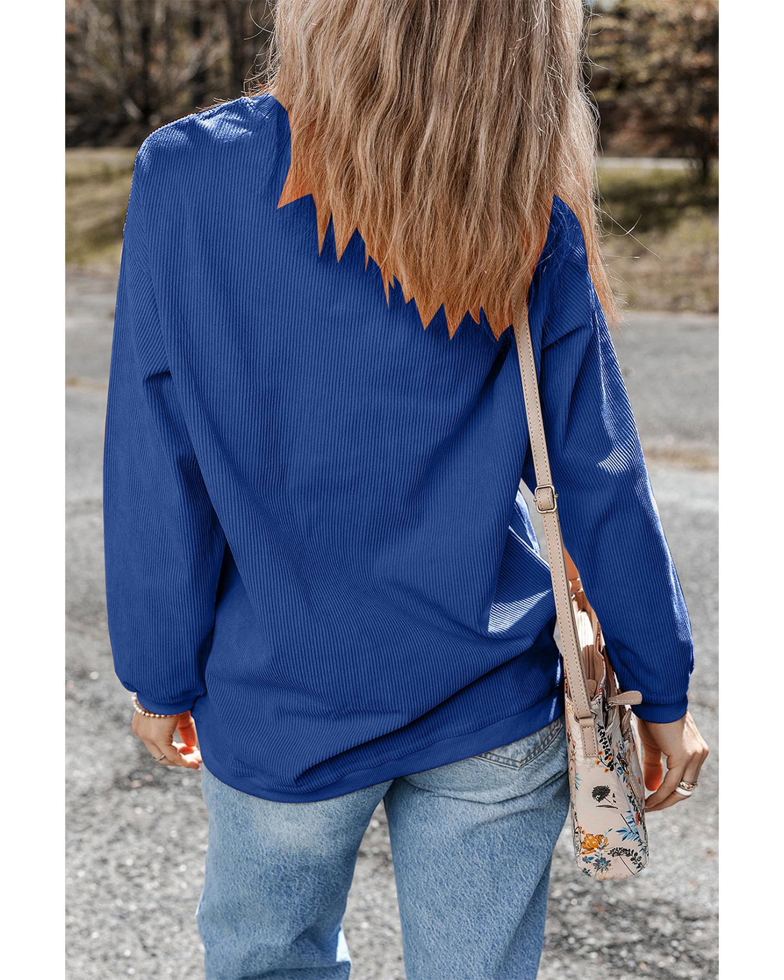 V539-AZEXDC25318641-P5-S-202506131237-00 Dark Blue GAME DAY Glitter Detail Ribbed Drop Shoulder Sweatshirt - S - Image 1