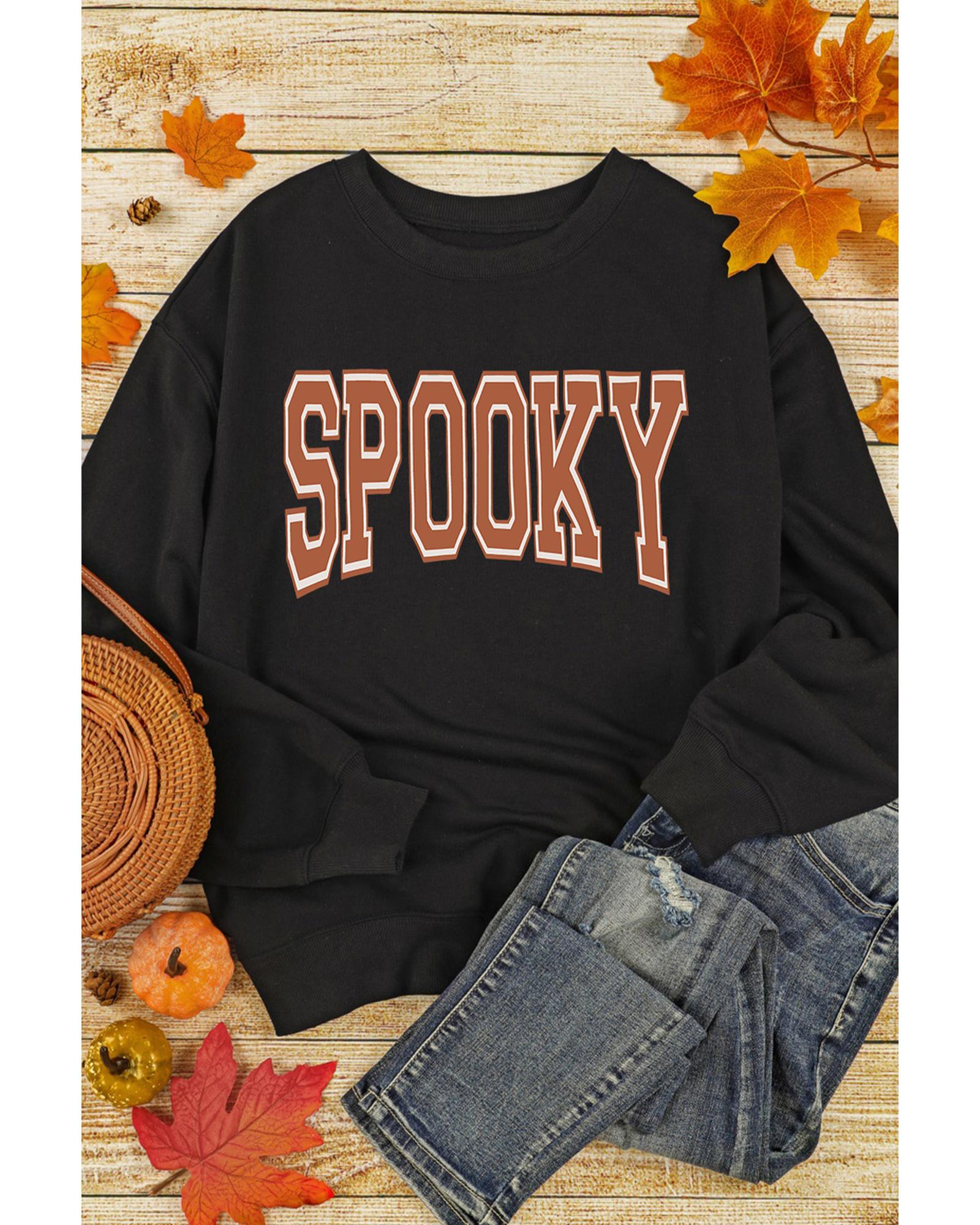 V539-AZEXDC25318686-P2-L-202508292050-00 Black SPOOKY Graphic Drop Shoulder Halloween Pullover Sweatshirt - L - Image 1
