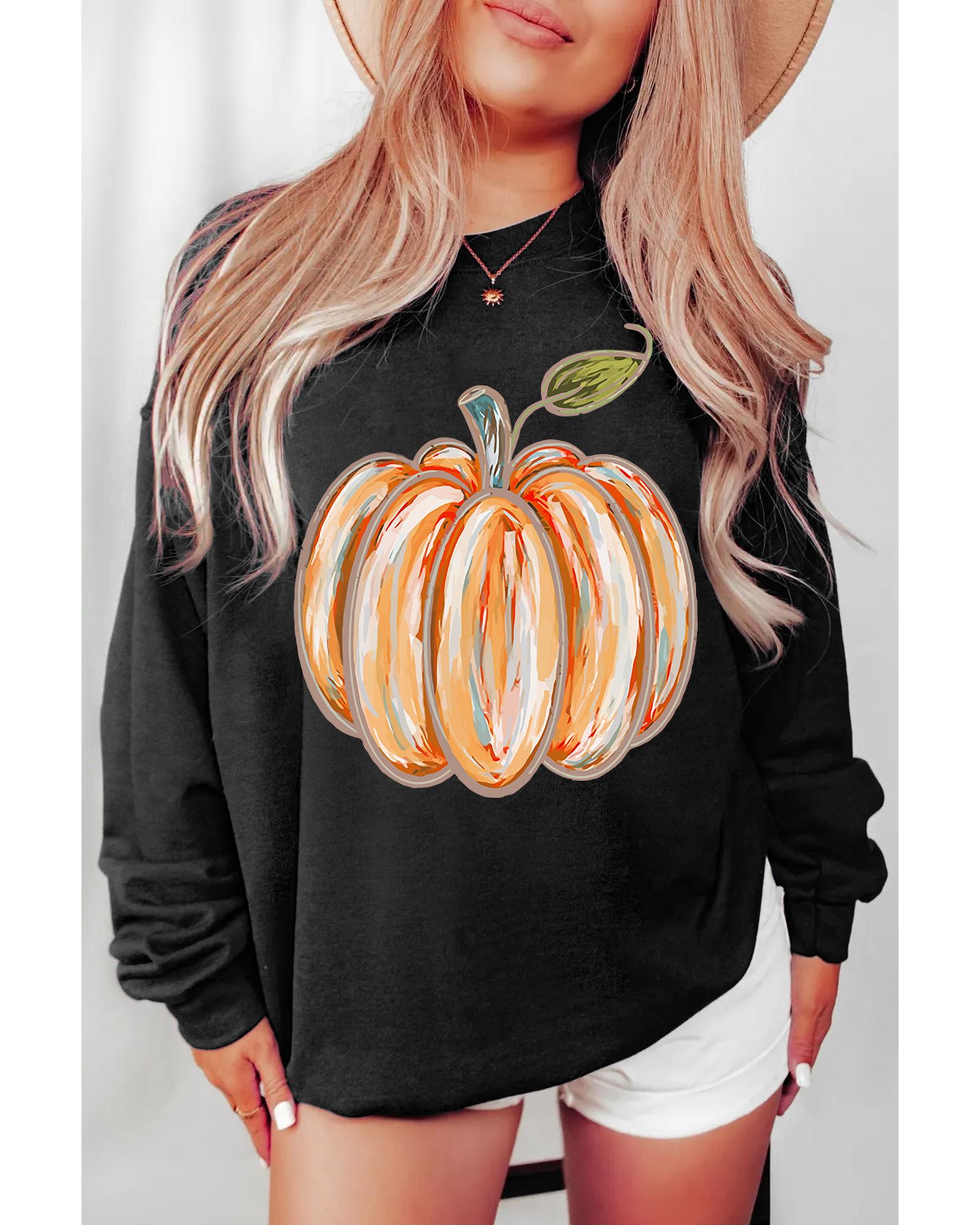 V539-AZEXDC25318712-P2-2XL-202508292050-00 Black Thanksgiving Pumpkin Graphic Drop Shoulder Sweatshirt - 2XL - Image 1