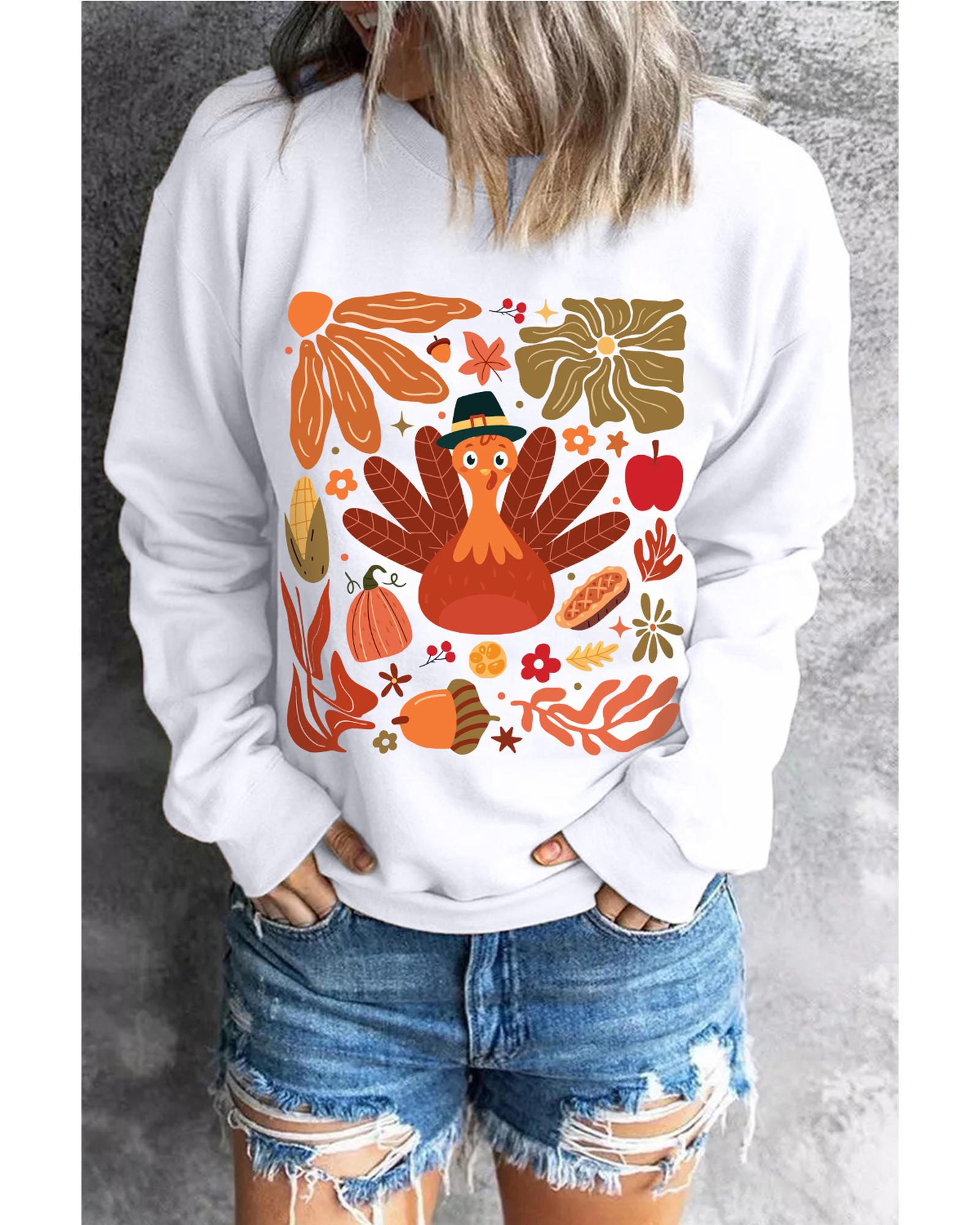 V539-AZEXDC25318810-15-XL-202508291900-00 Beige Thanksgiving Fall Vibe Graphic Crew Neck Sweatshirt - XL - Image 1
