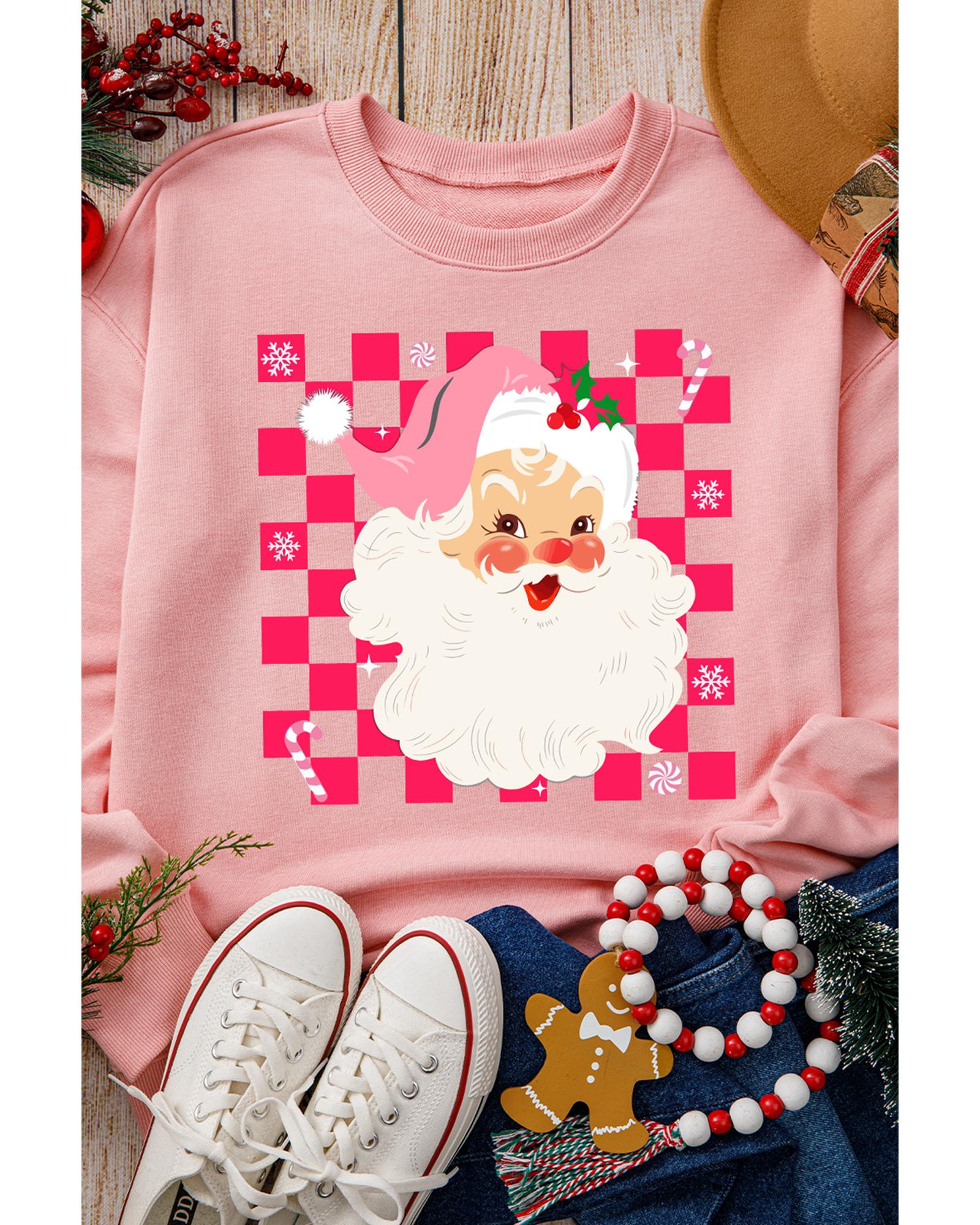 V539-AZEXDC25318873-10-2XL-202508270345-00 Pink Fancy Checkered Father Christmas Graphic Sweatshirt - 2XL - Image 1