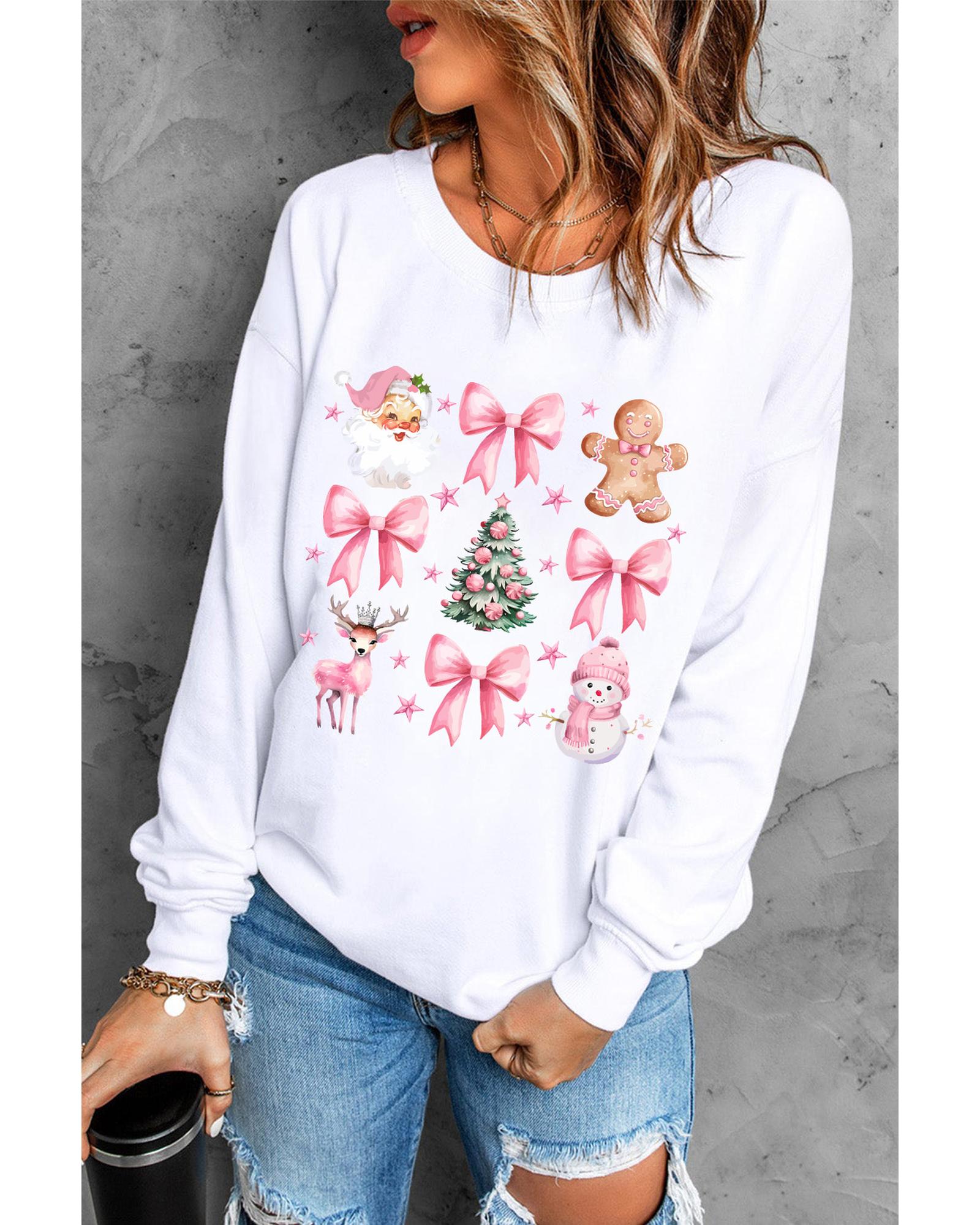 V539-AZEXDC25318880-15-S-202506131147-00 Beige Christmas Theme Pattern Pullover Sweatshirt - S - Image 1