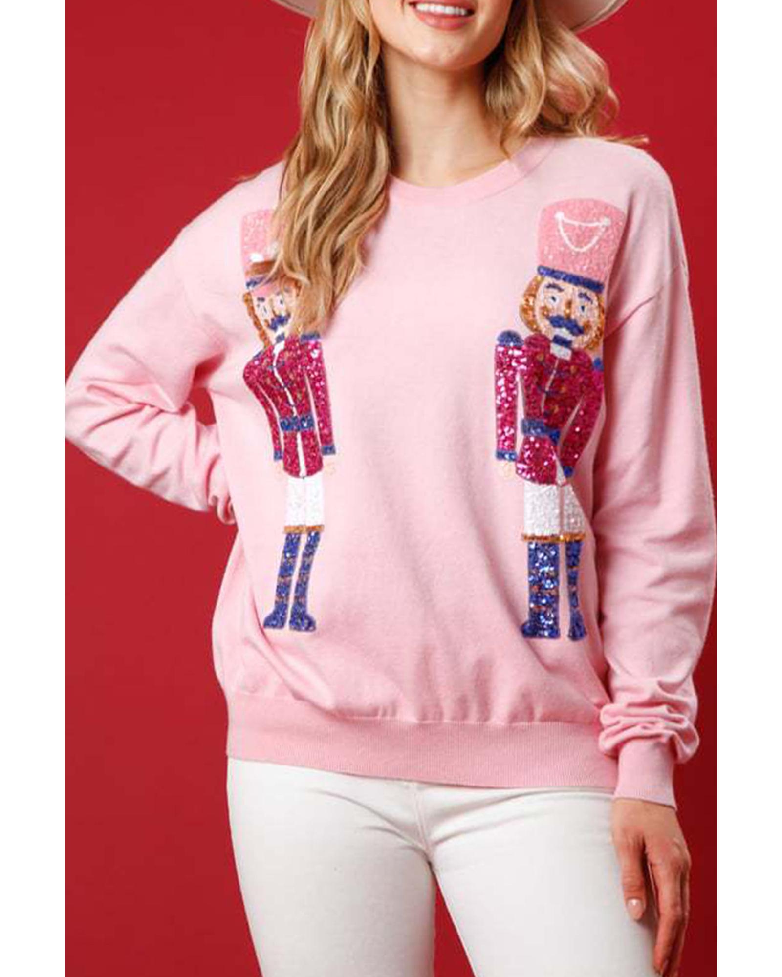 V539-AZEXDC25318909-P10-M-202508281800-00 Pink Nutcracker Christmas Crew Neck Sweatshirt - M - Image 1