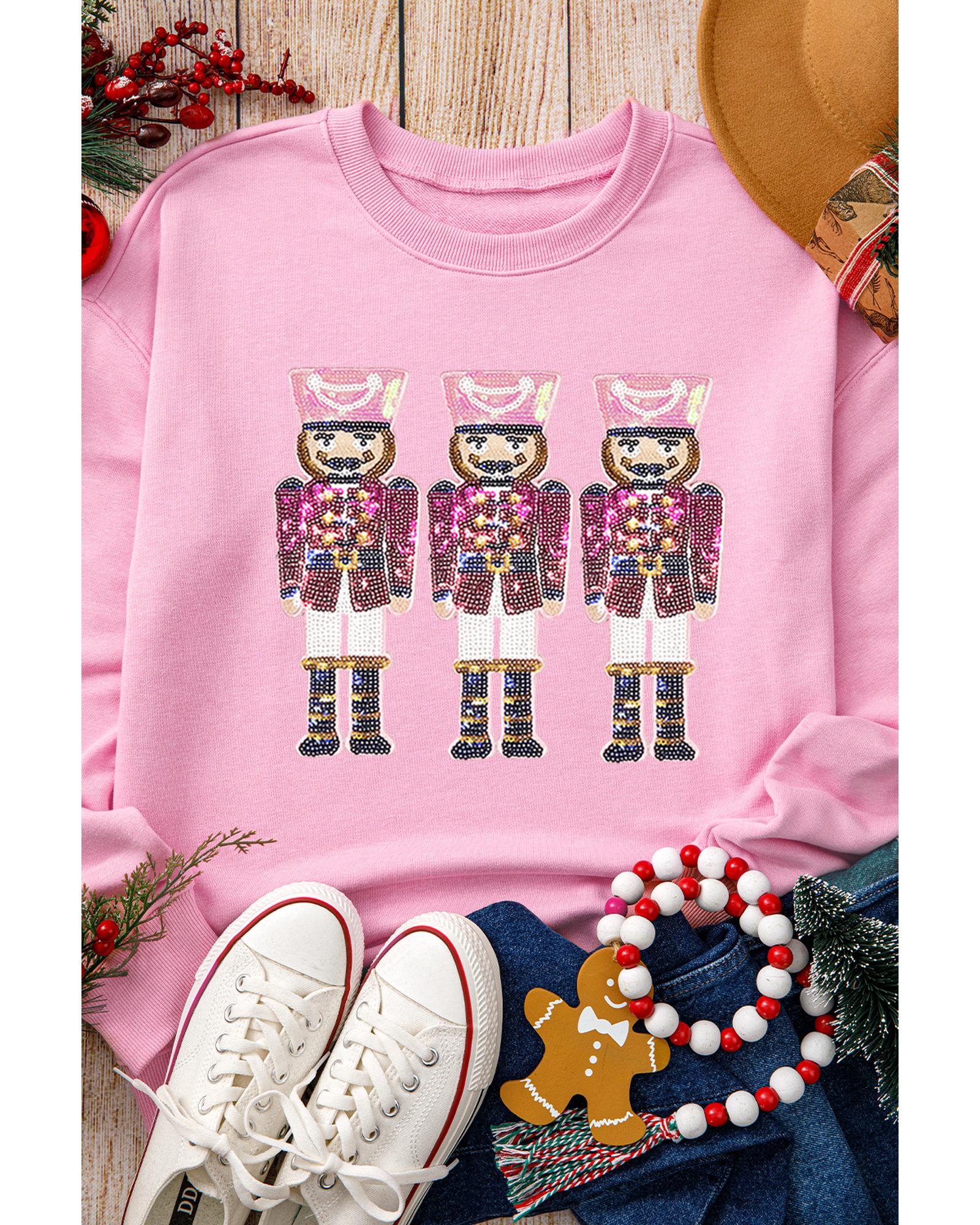 V539-AZEXDC25318959-10-L-202508300630-00 Pink Christmas Nutcracker Graphic Pullover Sweatshirt - L - Image 1