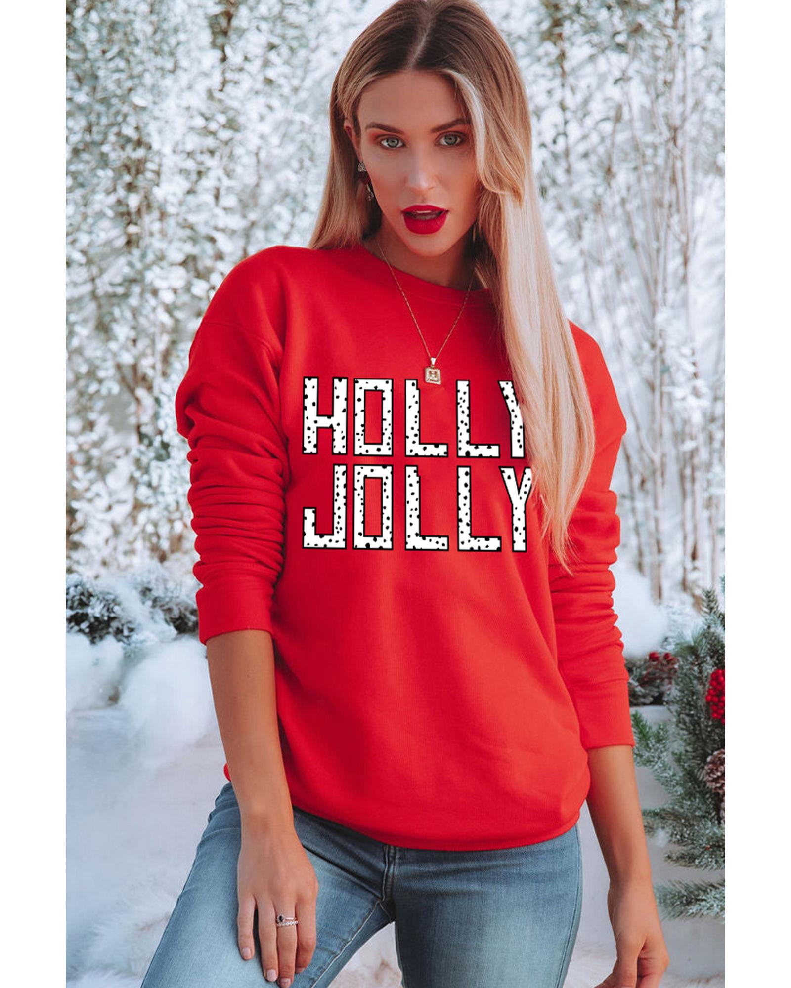 V539-AZEXDC25318991-3-L-202508292340-00 Red HOLLY JOLLY Dotty Letter Graphic Christmas Sweatshirt - L - Image 1