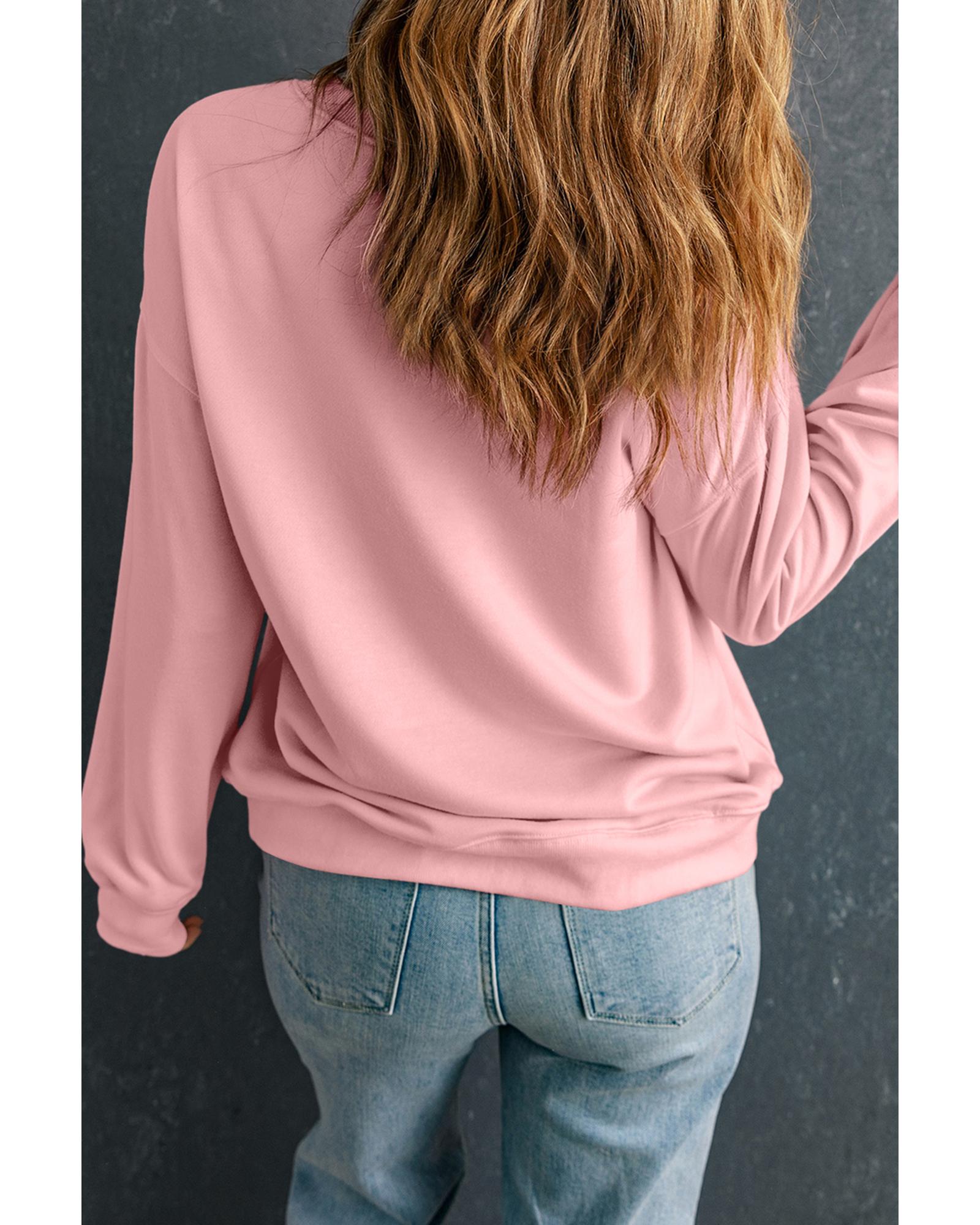 V539-AZEXDC25319281-10-M-202508281610-00 Pink LOVE Graphic Drop Shoulder Valentines Pullover Sweatshirt - M - Image 1