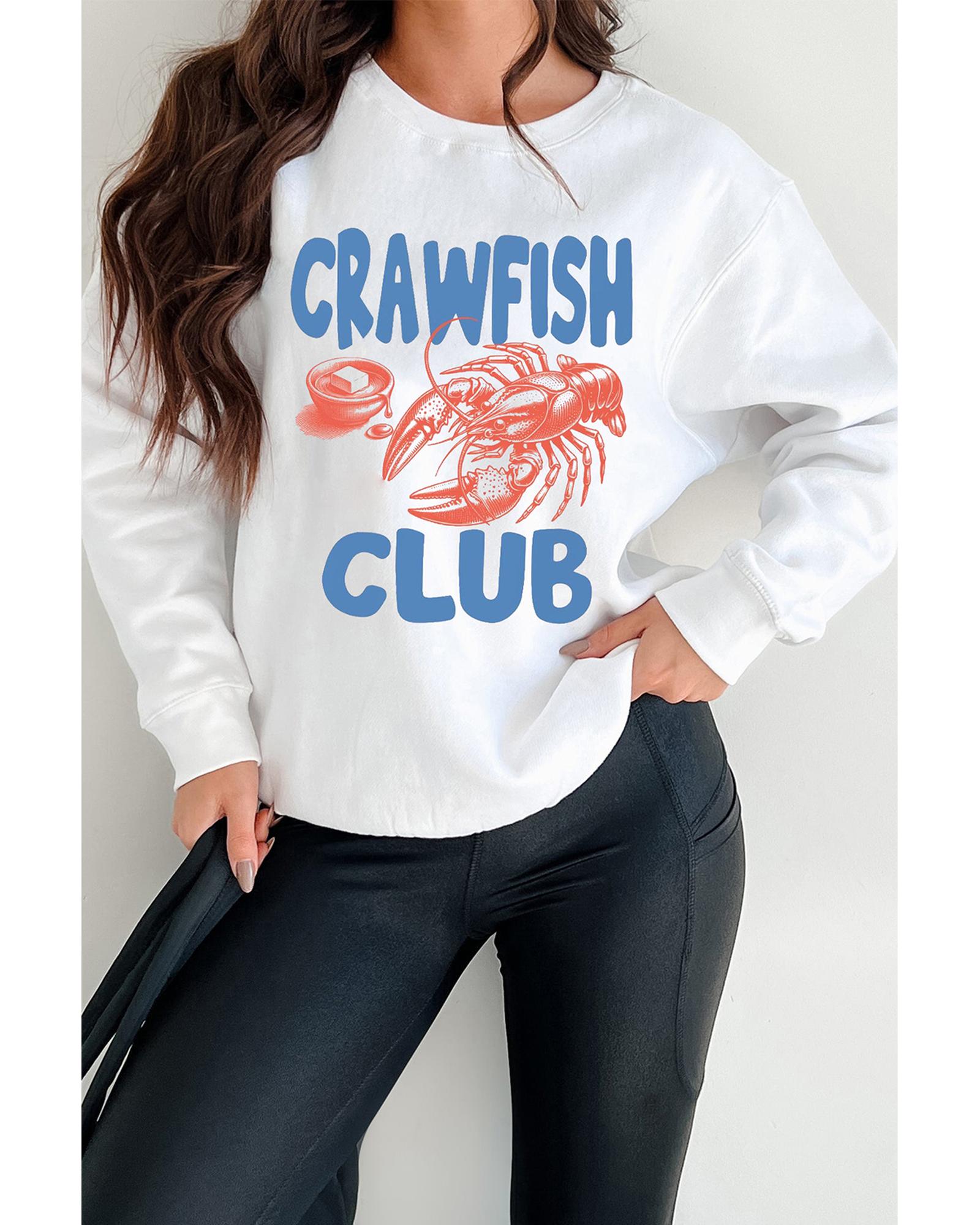 V539-AZEXDC25319462-15-S-202506130915-00 White CRAWFISH CLUB Printed Drop Shoulder Sweatshirt - S - Image 1