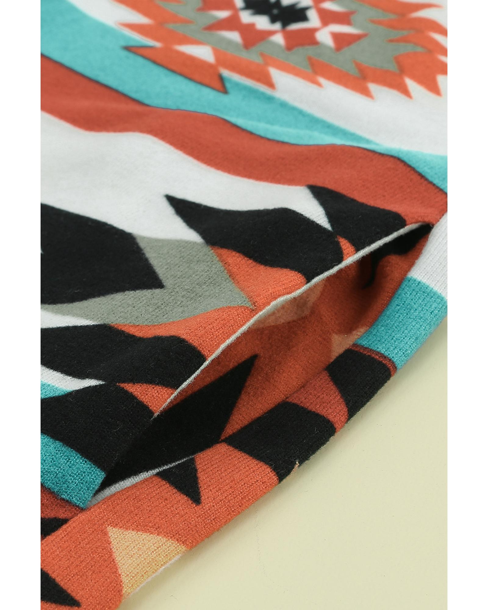 V539-AZEXDC2541413-22-L-202508300055-00 Multicolor Geometric Color Block Open Front Long Cardigan - L - Image 1