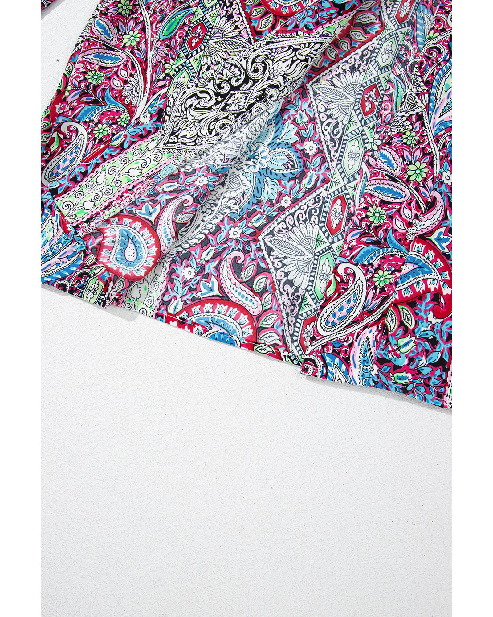 V539-AZEXDC2542546-P320-M-202508280820-00 Red Paisley Print Open Front Kimono - M - Image 1