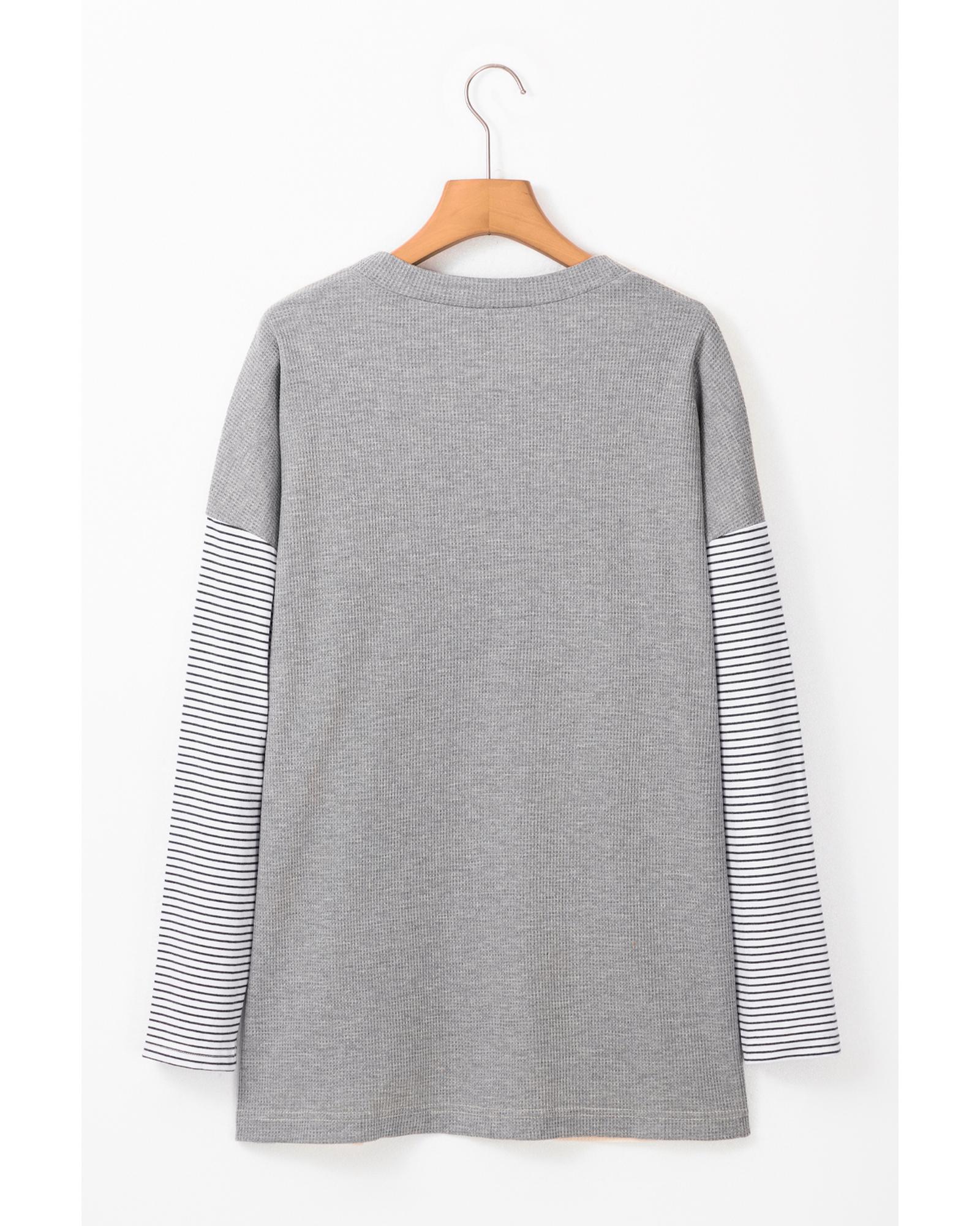 V539-AZEXDC2542565-P219-XL-202508300005-00 Black Stripe Colorblock Patchwork Open Front Cardigan with Pocket - XL - Image 1