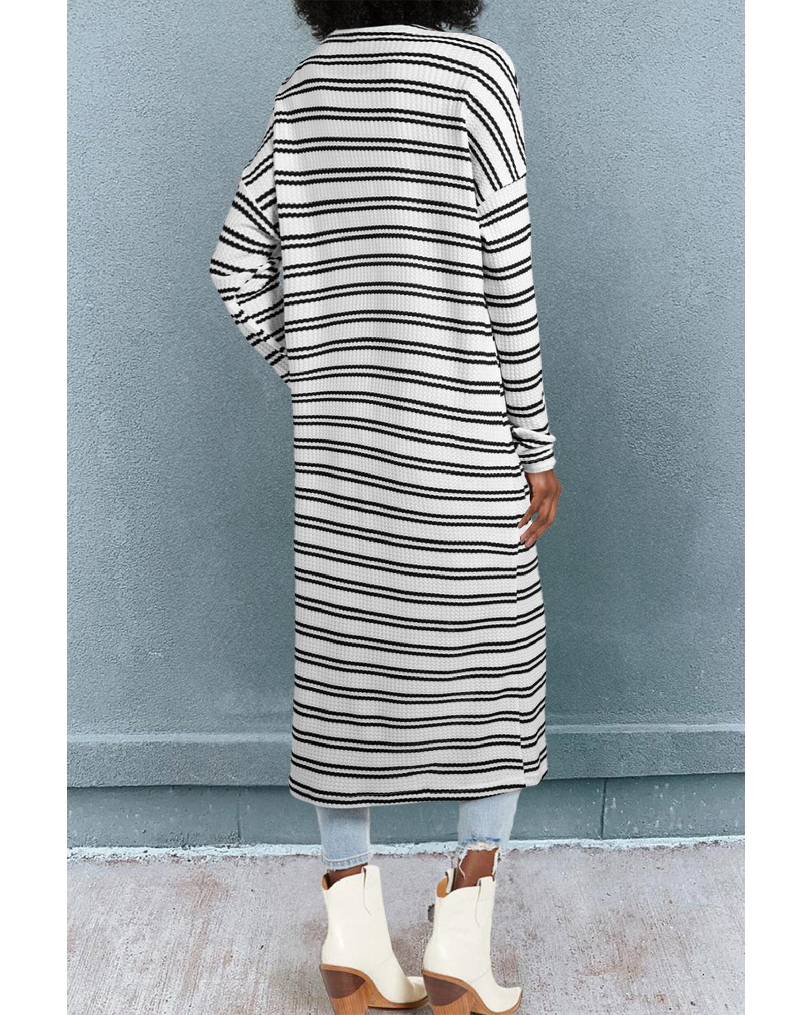 V539-AZEXDC2542590-P219-S-202506130902-00 Black Stripe Print Open Front Duster Cardigan - S - Image 1